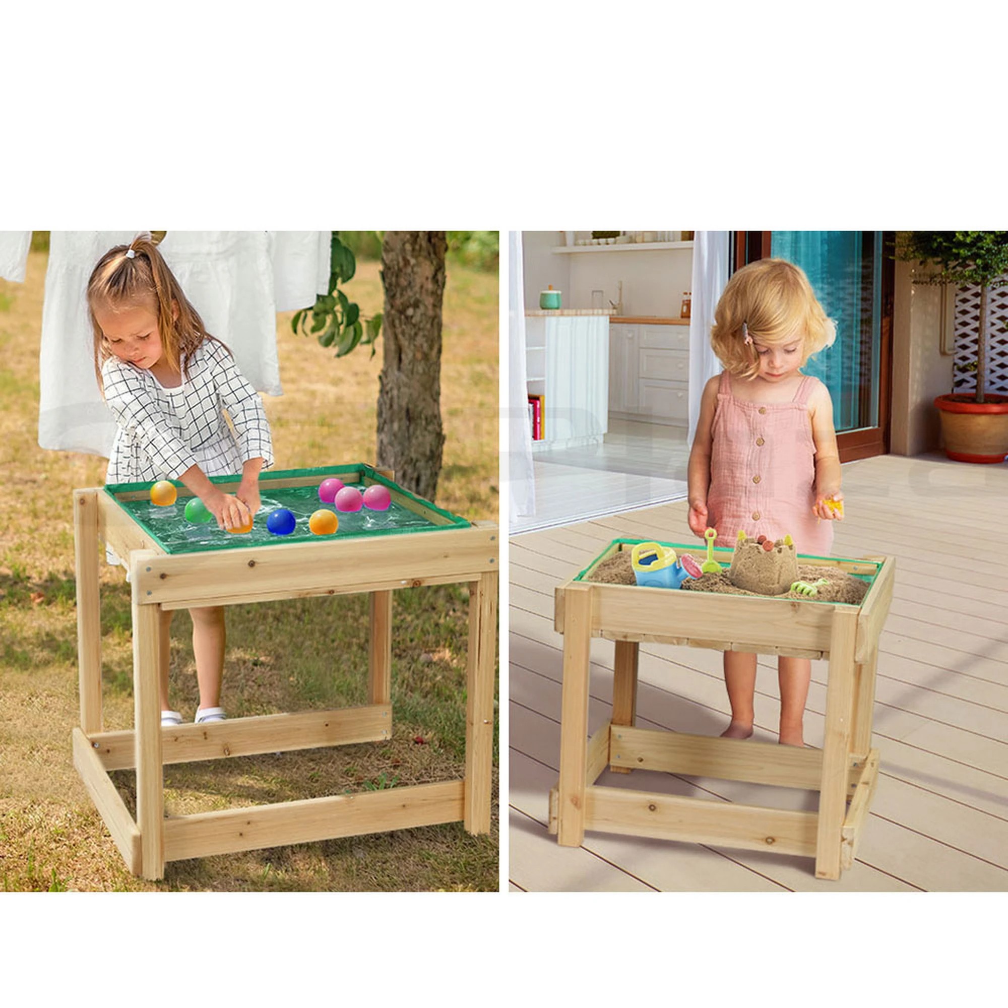 7 Keezi Kids Sandpit Wooden Sandbox Sand Pit Water Table Outdoor Toys - Natural, 7 of 8