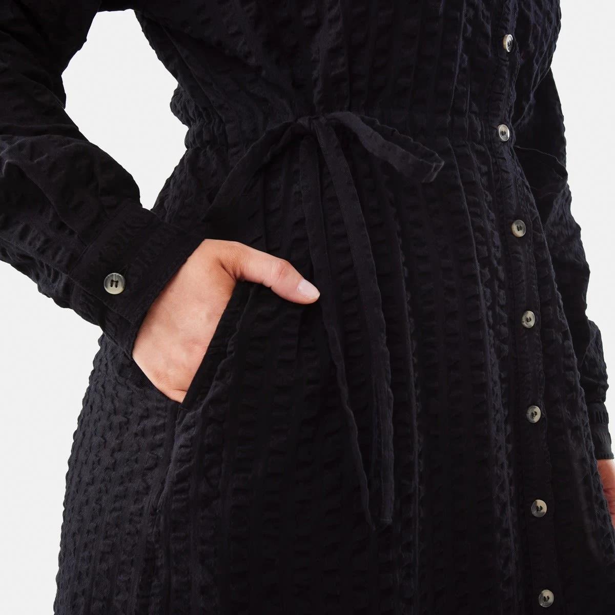 6 Long Sleeve Ruched Front Midi Shirt Dress Black, 6 of 7