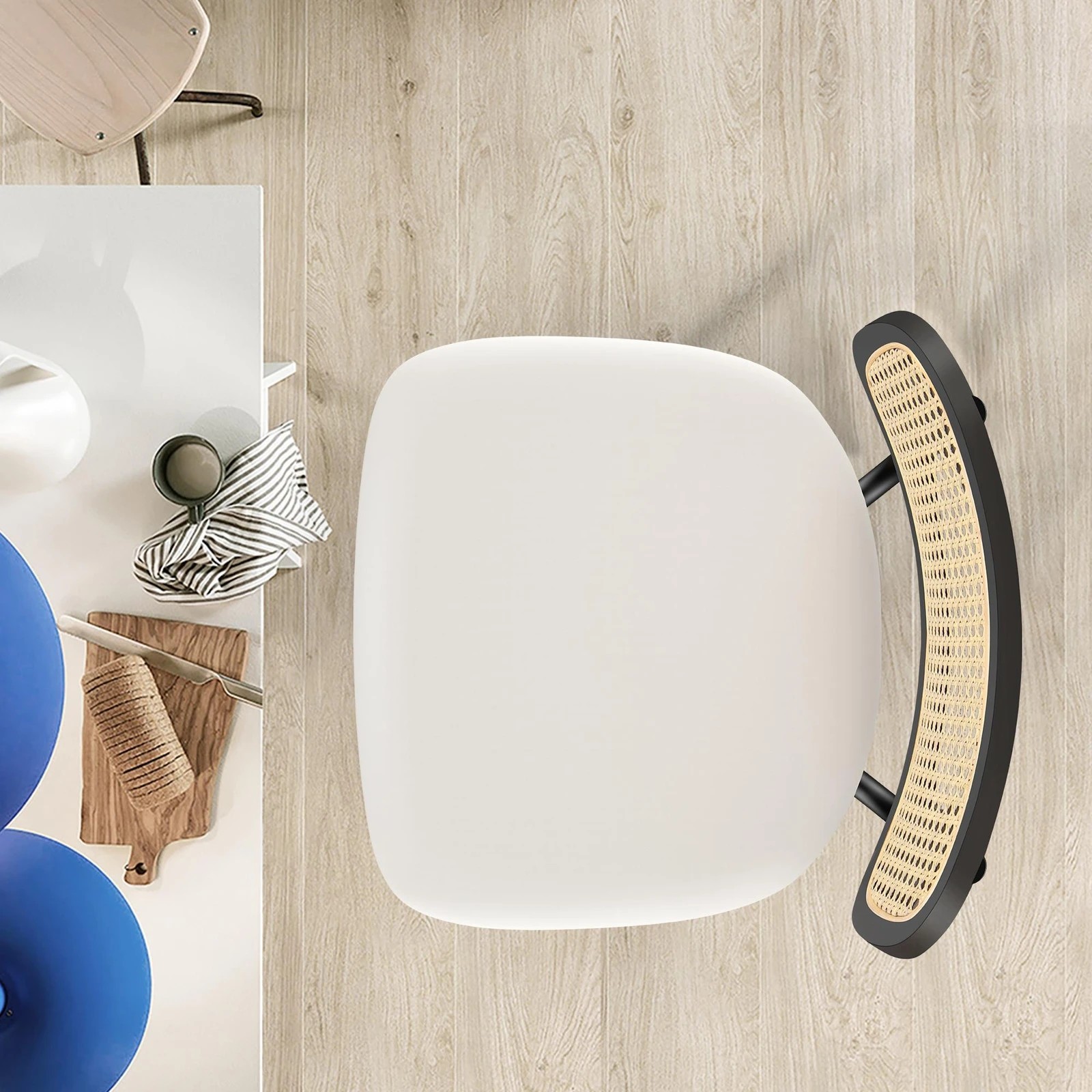 4 Alfordson 2x Bar Stools Kitchen Vintage Leather Seat Rattan Chair - White, 4 of 9