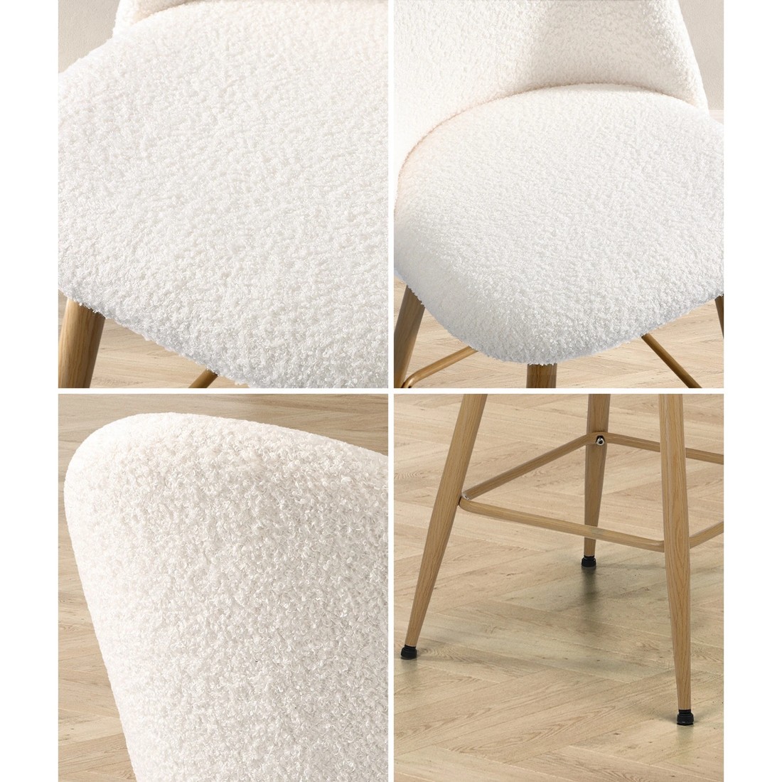 4 Oikiture 2x Bar Stools Kitchen Dining Chairs Counter Stool Boucle Padded Stools
 - Beige, 4 of 10