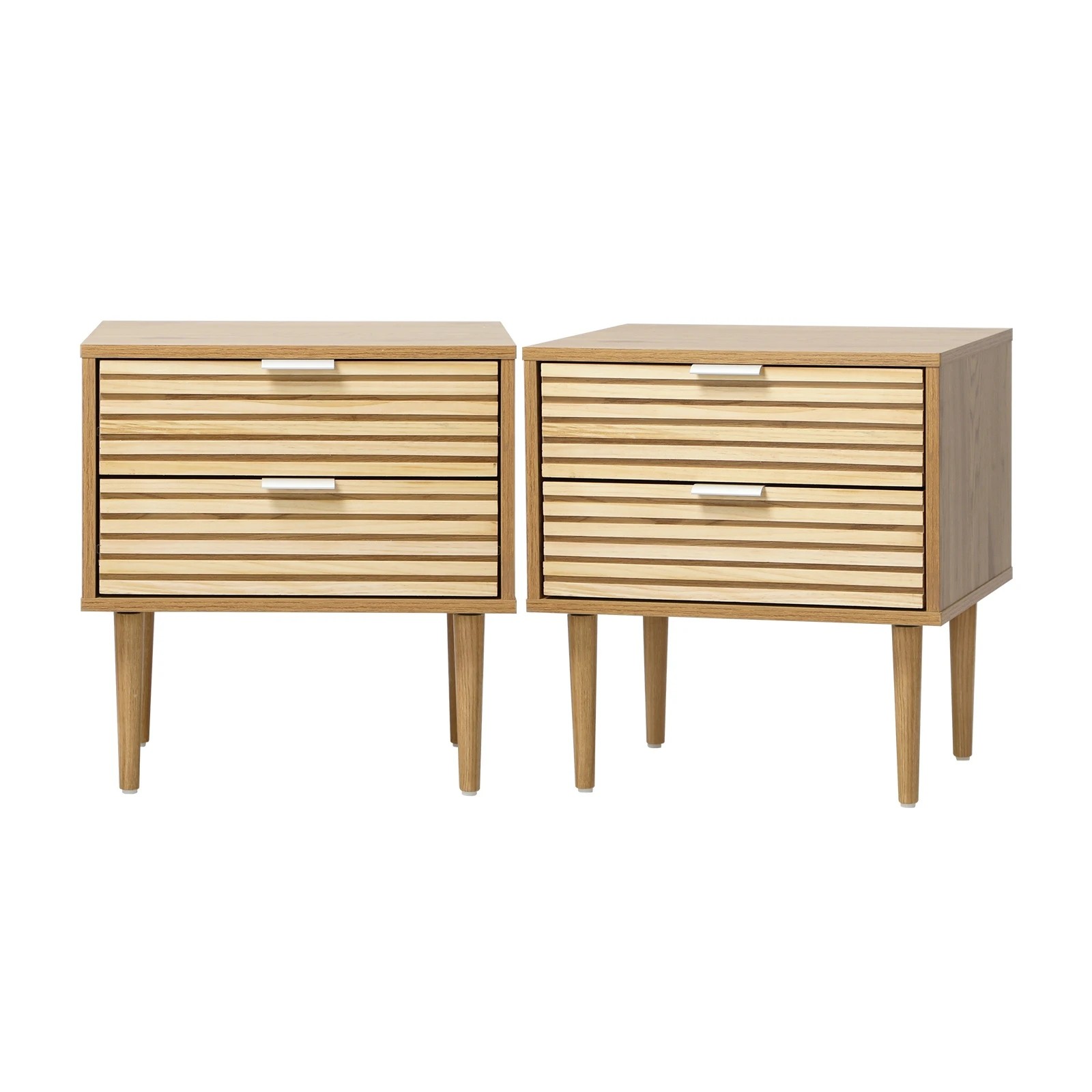 1 Oikiture 2pc Bedside Table 2 Drawers Side Table Cabinet Metal Handle - Natural, 1 of 9