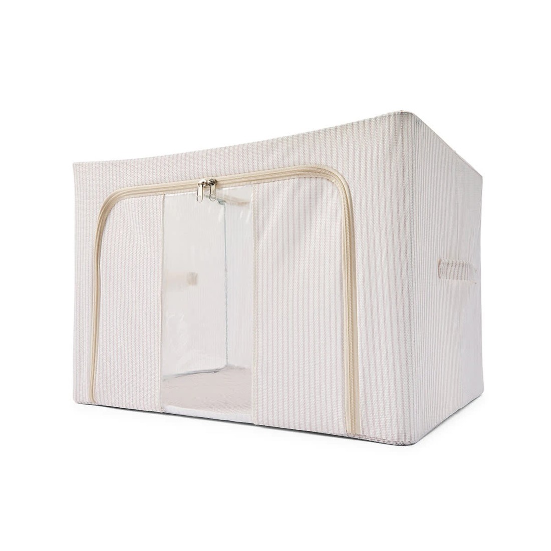 3 Linen Look Collapsible Box with Window - Large, Stripe, 3 of 10