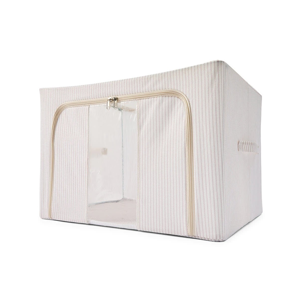 3 Linen Look Collapsible Box with Window - Large, Stripe, 3 of 10