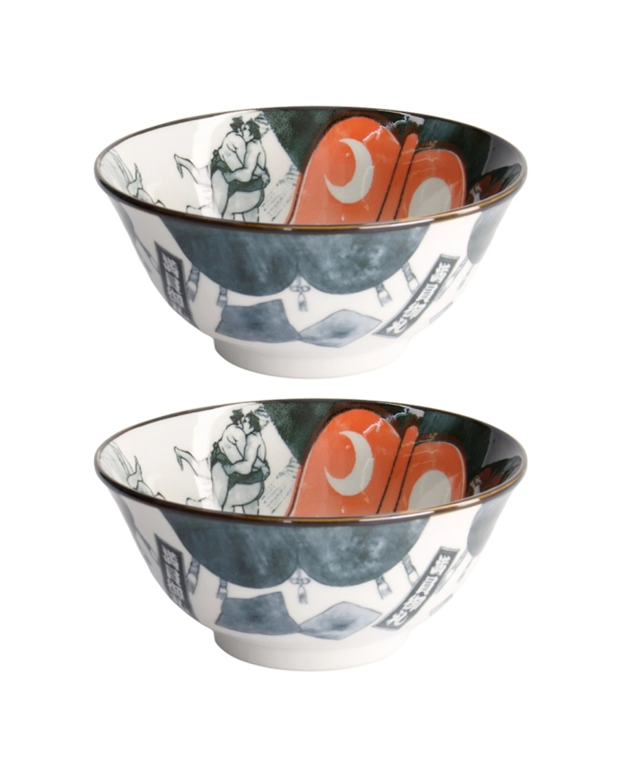 1 Tokyo Design 2PK Asakusa Bowl Japanese Noodle Ceramic Dinnerware Sumo 15x7cm - Multi, 1 of 4