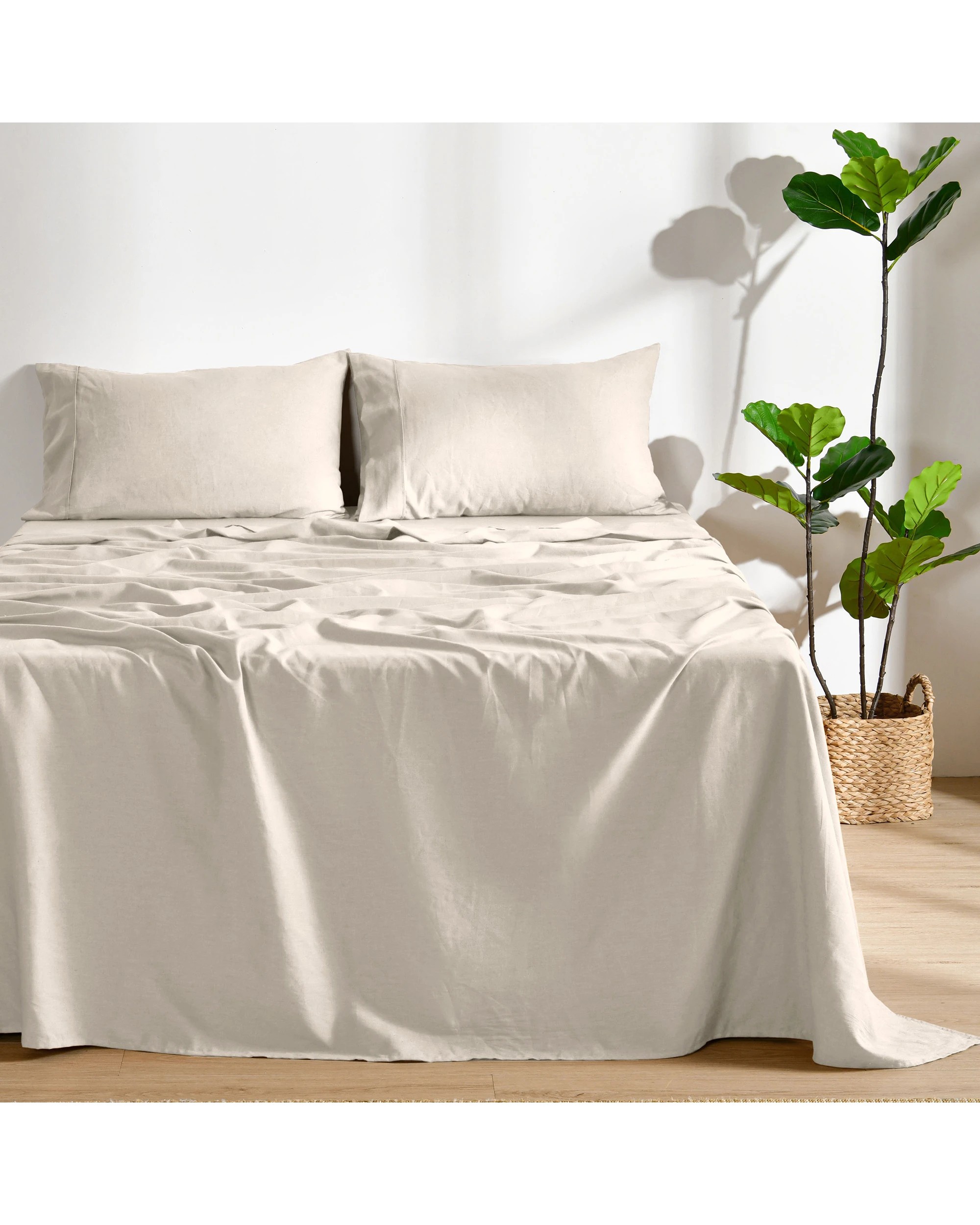1 Dreamaker Linen Cotton Sheet Set - King Single Bed - Oatmeal, 1 of 9