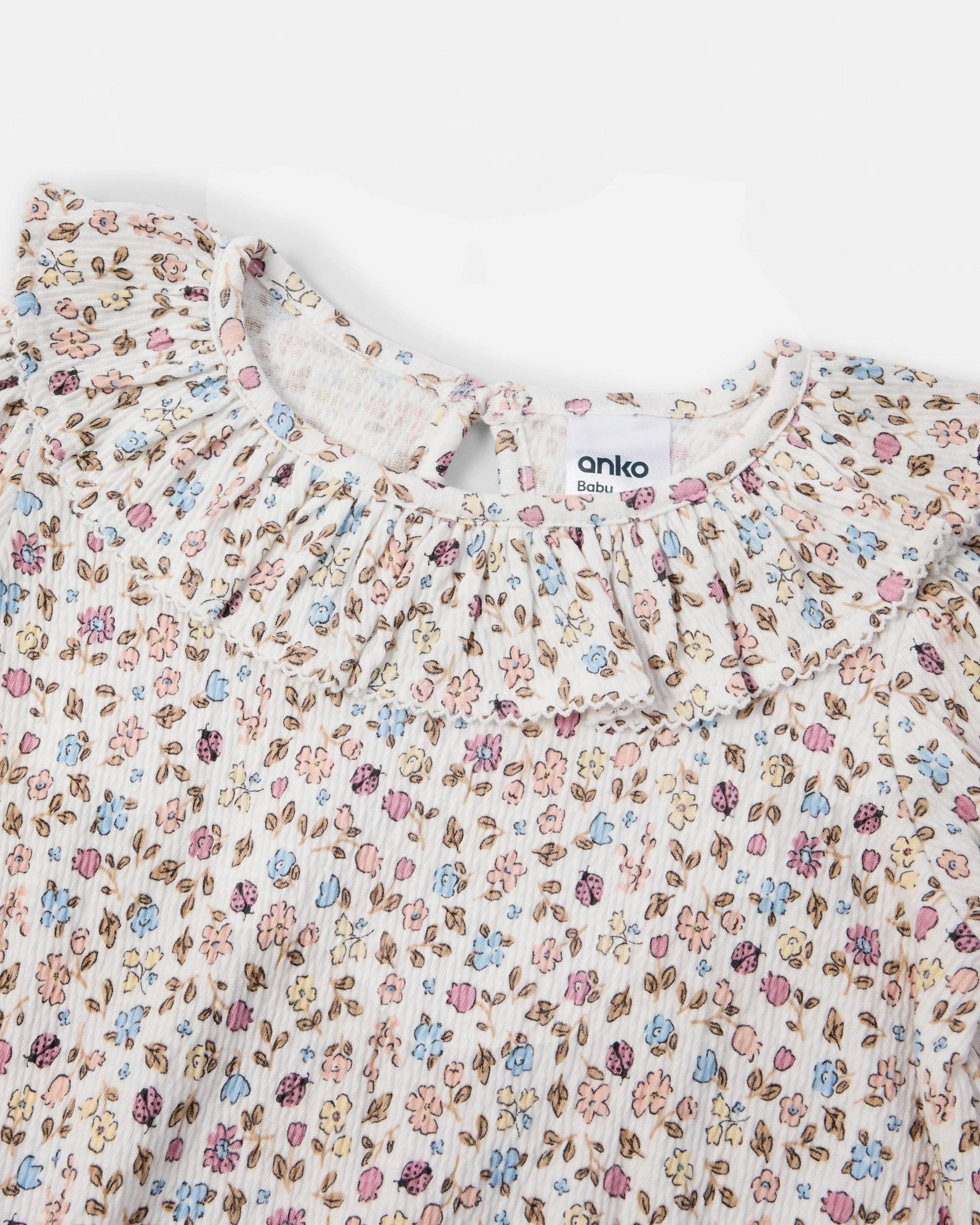 3 Long Sleeve Crinkle Frill Collar Bodysuit Wht Ditsy, 3 of 3