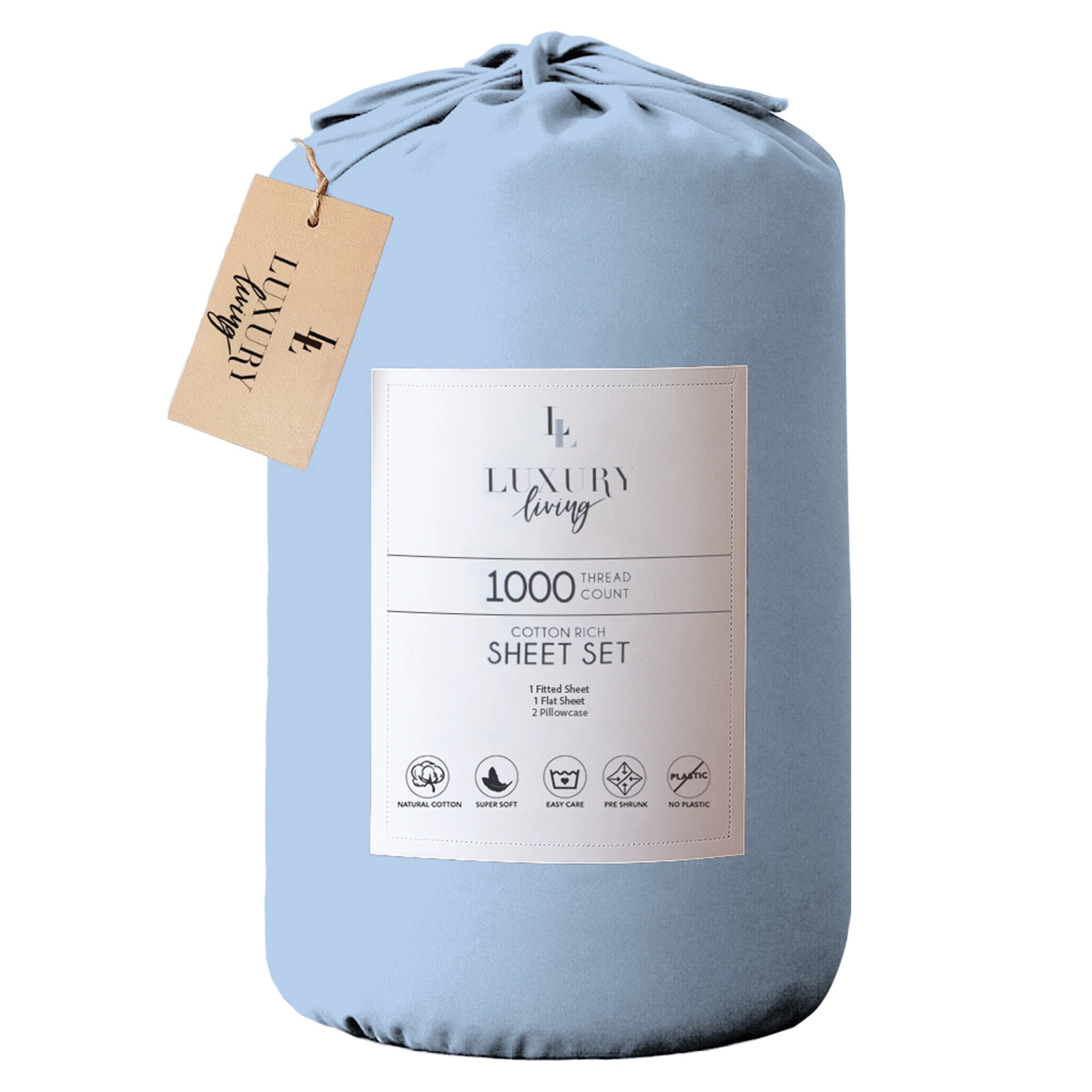 3 4pc 1000 Thread Count Cotton Rich King Bed Sheet Gift Pack Cvc Microfibre Blend In Blue
 - King Bed, 3 of 10