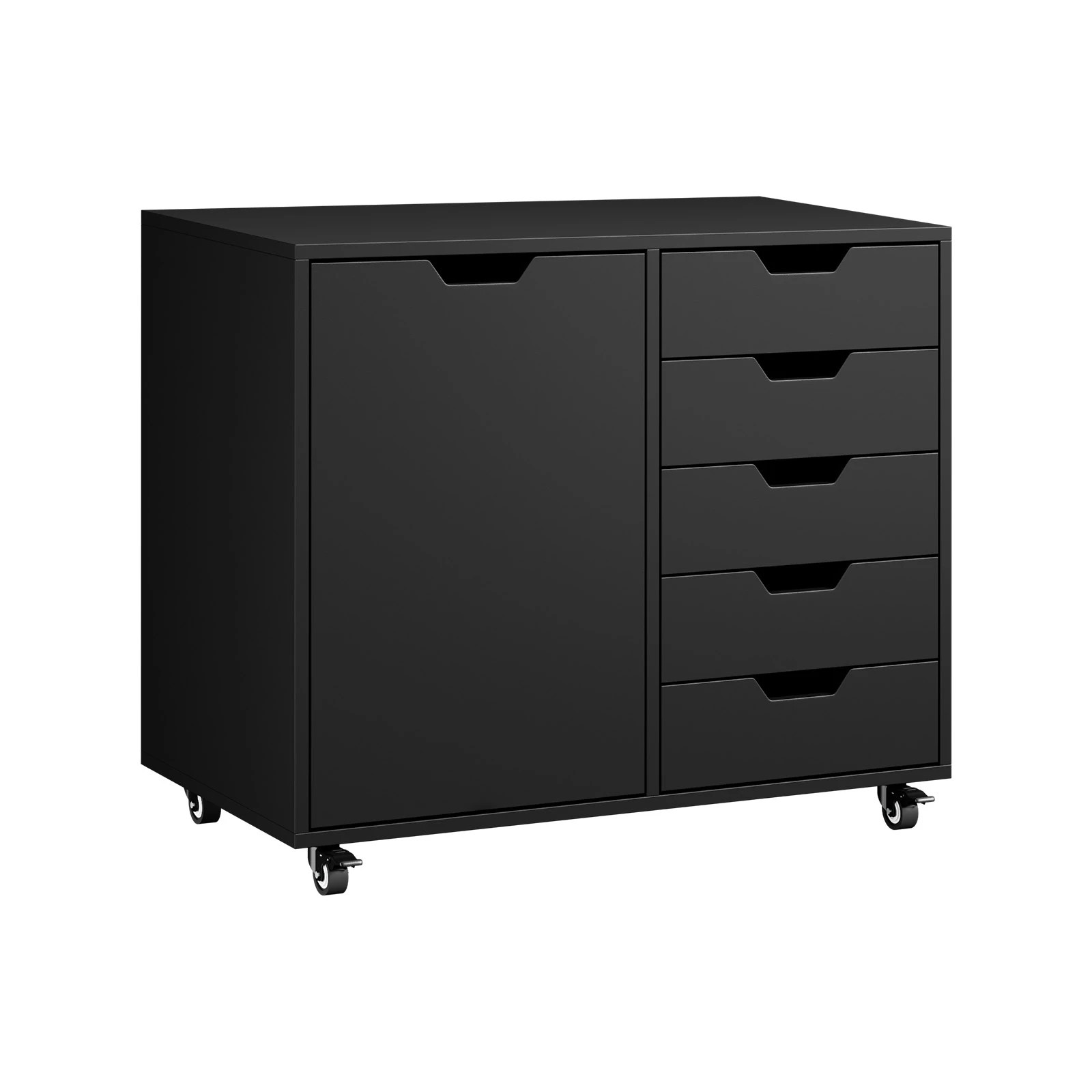 1 Oikiture Filing Cabinet 1 Door 5 Drawer Mobile Office Storage Cabinet - Black, 1 of 8