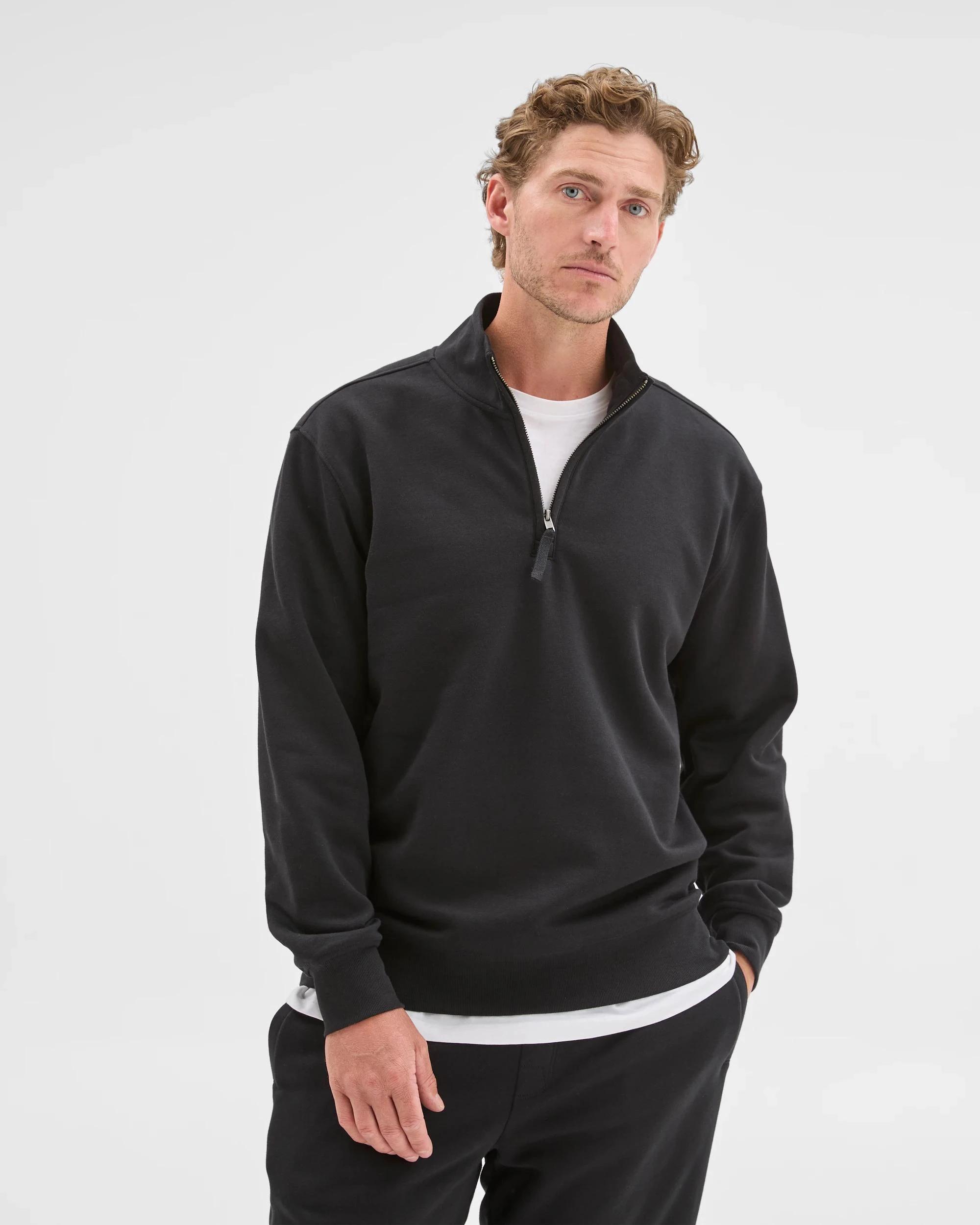 1 Target Man Australian Cotton Blend Fleece Half Zip Top BLACK, 1 of 7