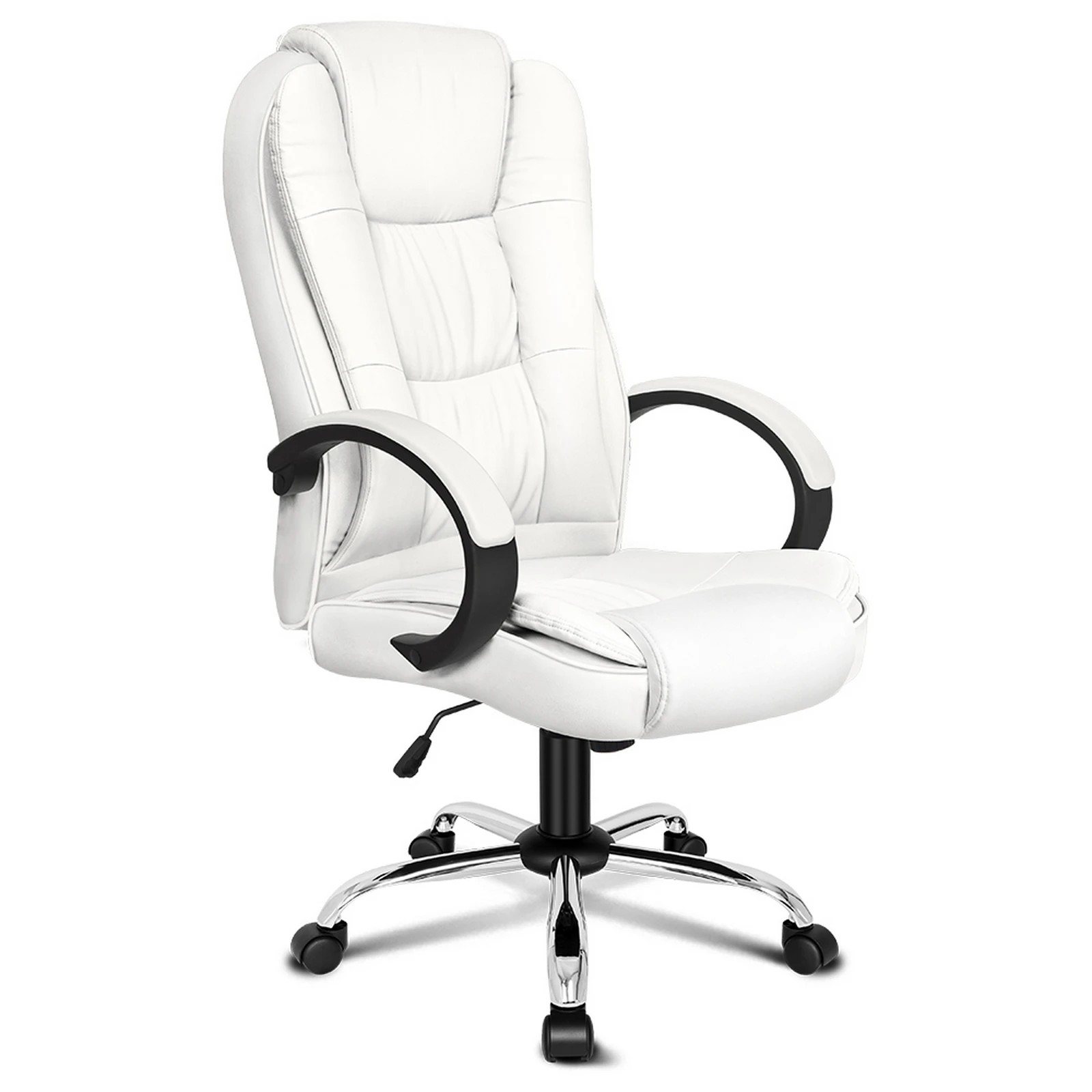1 Alfordson Office Chair Executive PU Leather Computer Gaming Racer Seat - White, 1 of 10