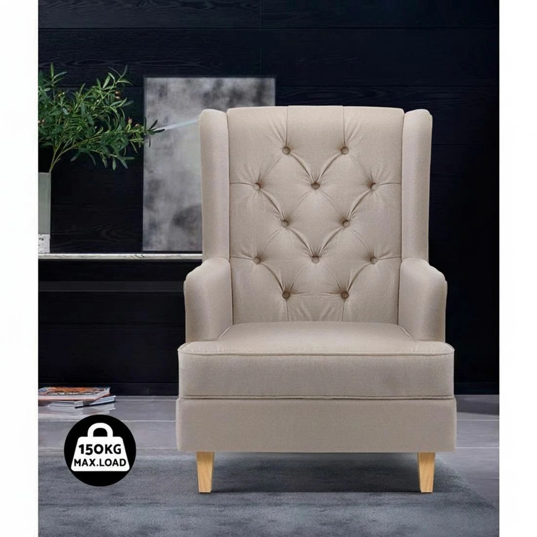 5 Artiss Rocking Chair Armchair Linen Fabric  Gaia - Beige, 5 of 6