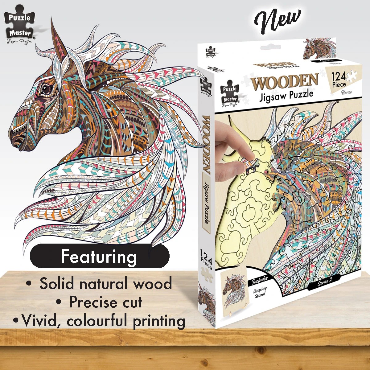 2 Puzzle Master 124 Piece Wooden Jigsaw Puzzle, Horse, 2 of 8