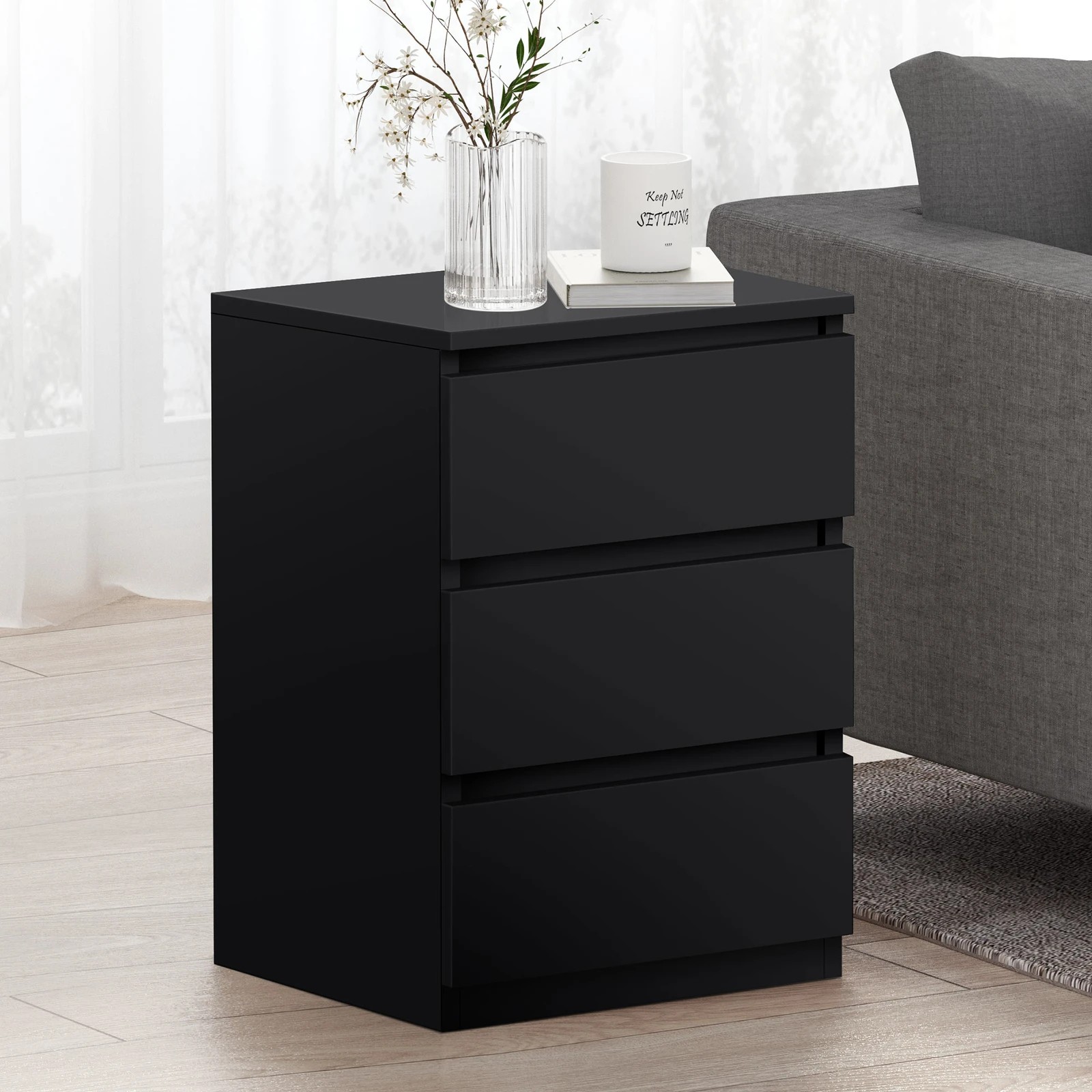 4 Alfordson 2x Bedside Table 3 Drawers - Black, 4 of 10