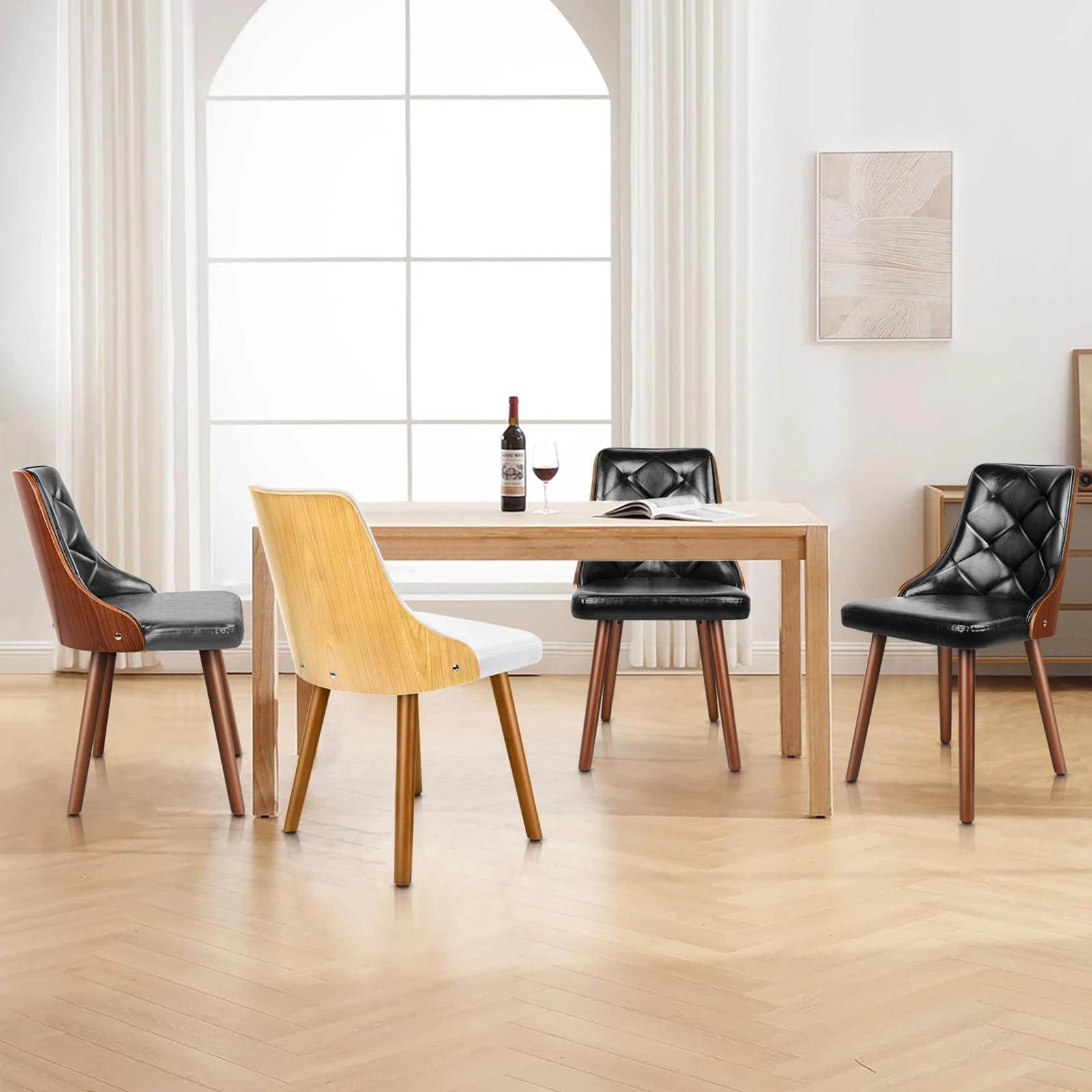 5 Alfordson 2x Dining Chairs Kitchen Lounge Padded Tufted Glossy PU Leather - Black, 5 of 10