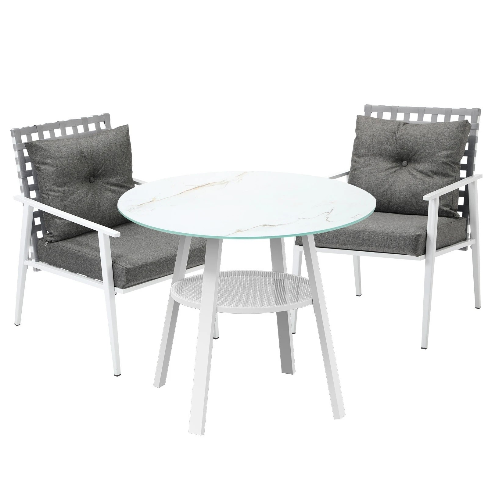 1 Livsip Outdoor Dining Set Patio Furniture Setting 3PCS Marble Table Rattan Chair - Multi, 1 of 9