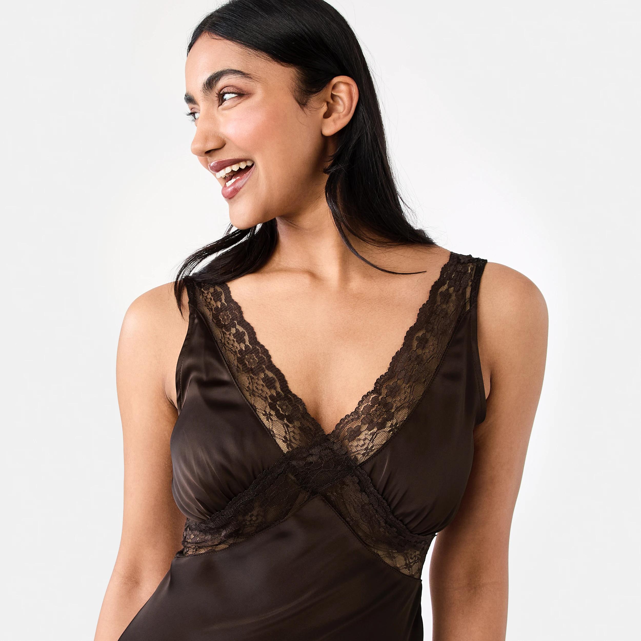 4 Satin Lace Midi Dress Melt Brown, 4 of 6