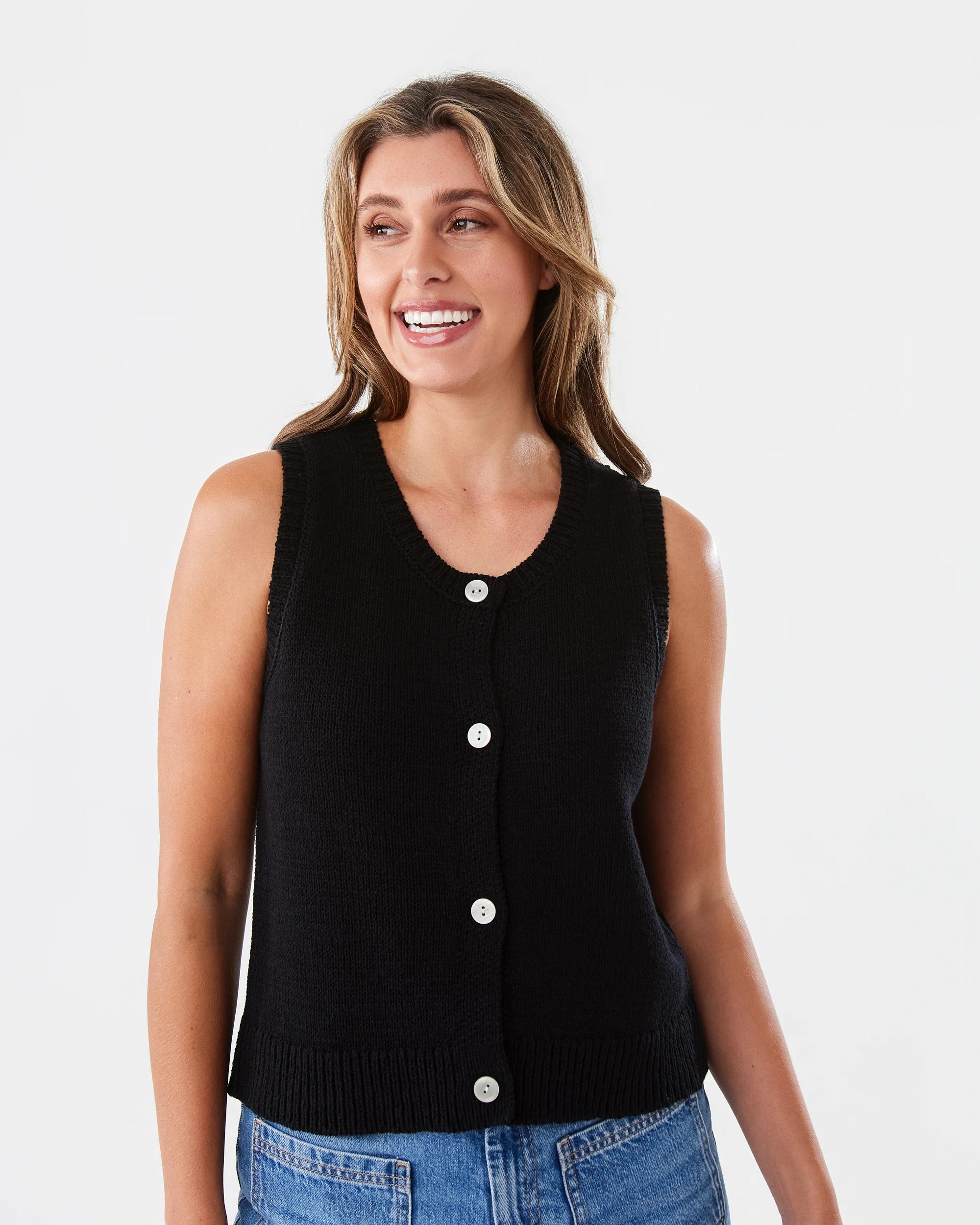 1 Button Up Vest Black, 1 of 6