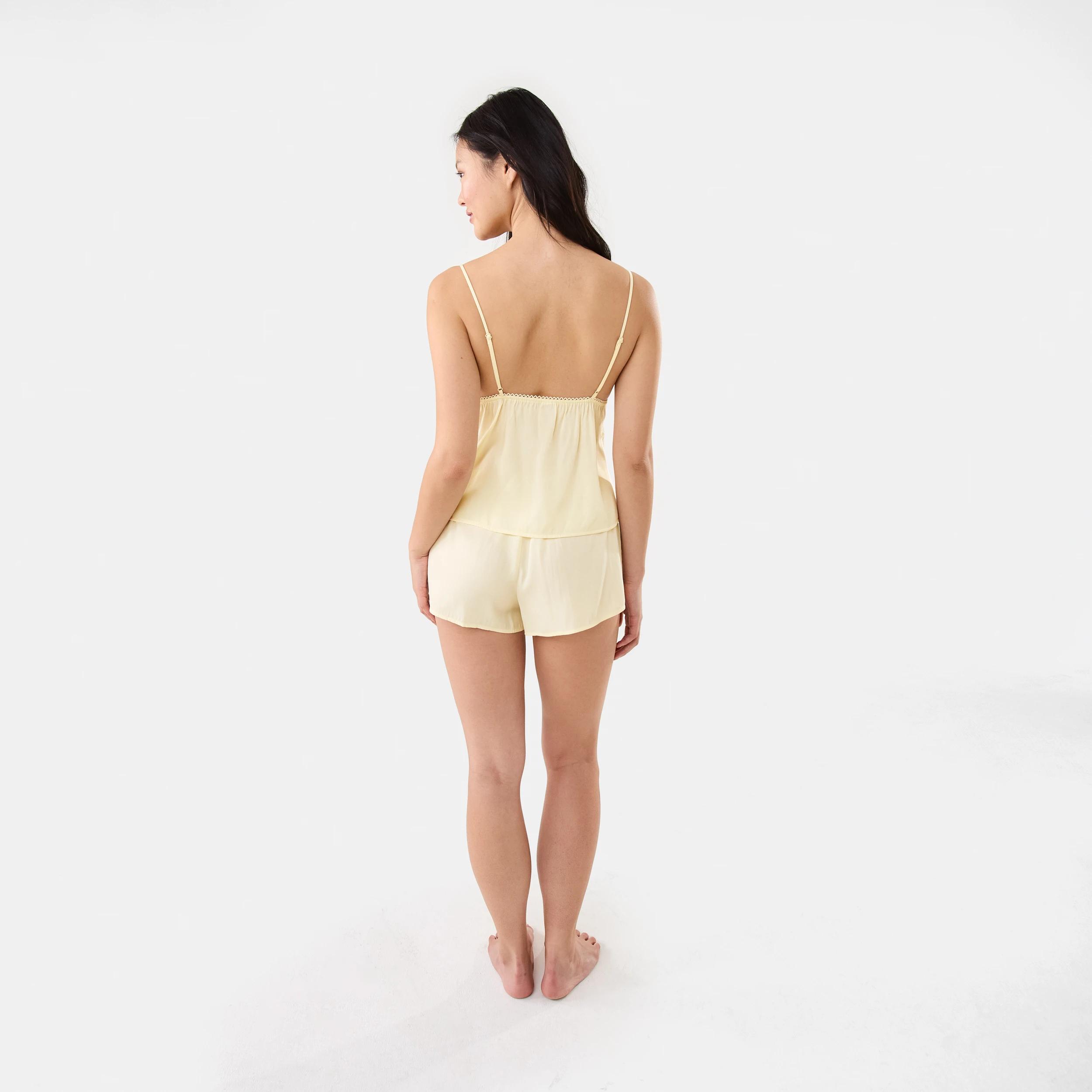 4 Sleeveless Matte Satin Lace Tie Top and Shorts Pyjama Set Lmn Yellow, 4 of 8