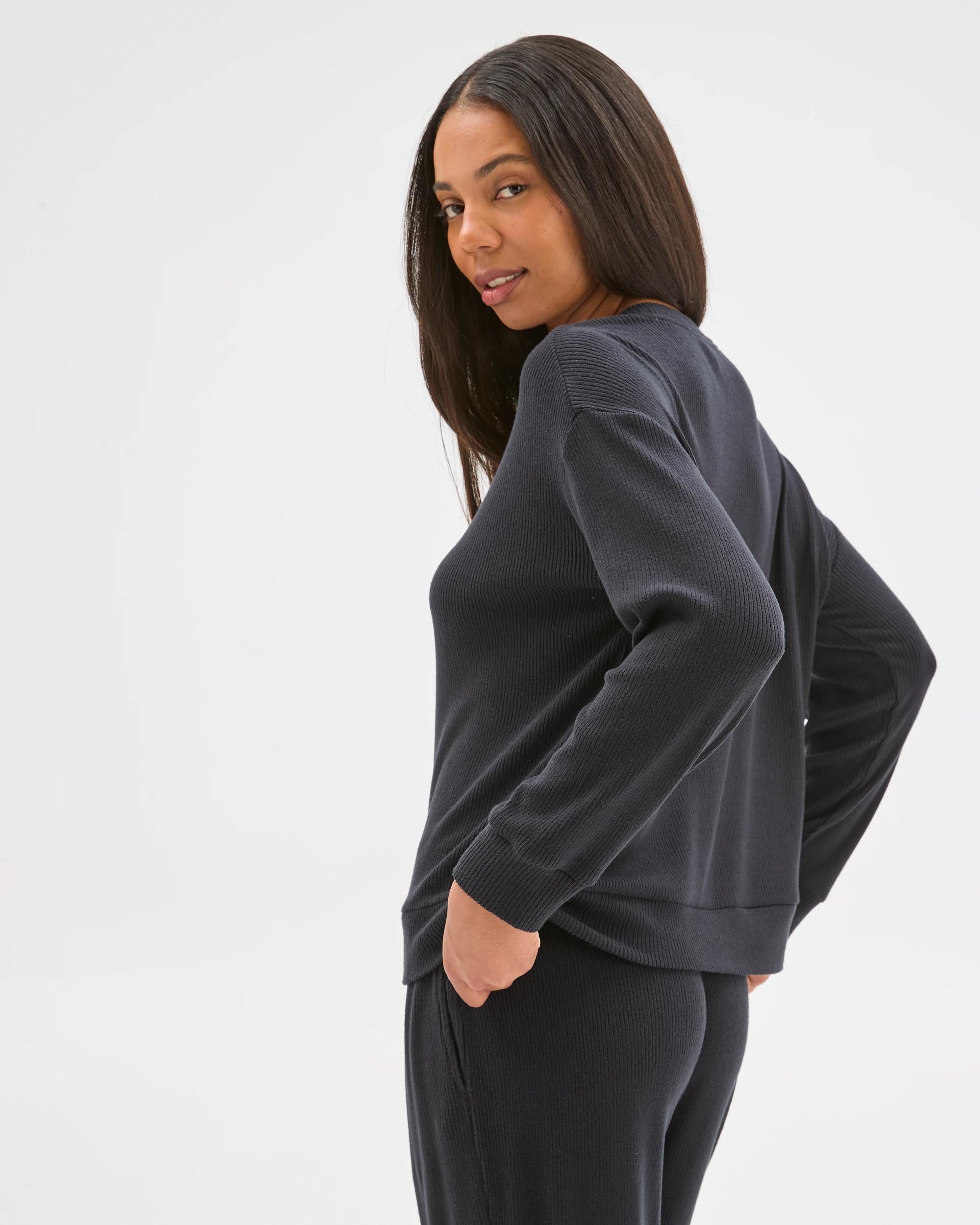 4 Target Woman Cosy Rib Crew Neck Sleep Top BLACK, 4 of 6