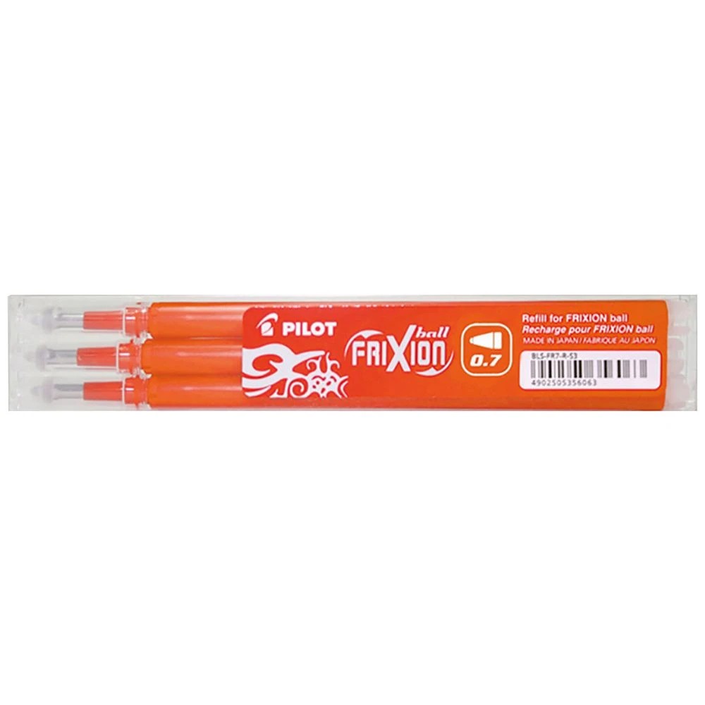 1 PILOT Frixion Erasable Gel Ink Refill 0.7mm Orange 3 Pack, 1 of 3