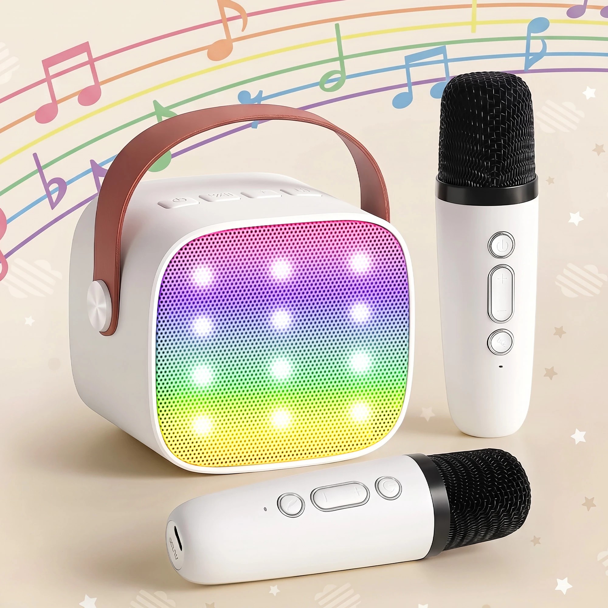 2 Alpha Mini Portable Karaoke Machine for Adults Kids with 2 Wireless Microphones - White, 2 of 9