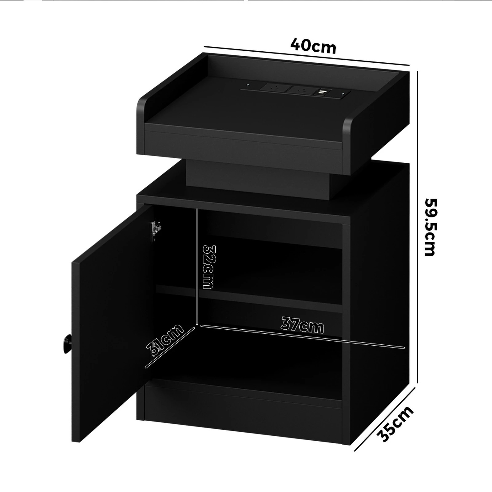 2 Oikiture 2x Bedside Table LED Nightstand USB Charging Station Side Table - Black, 2 of 6