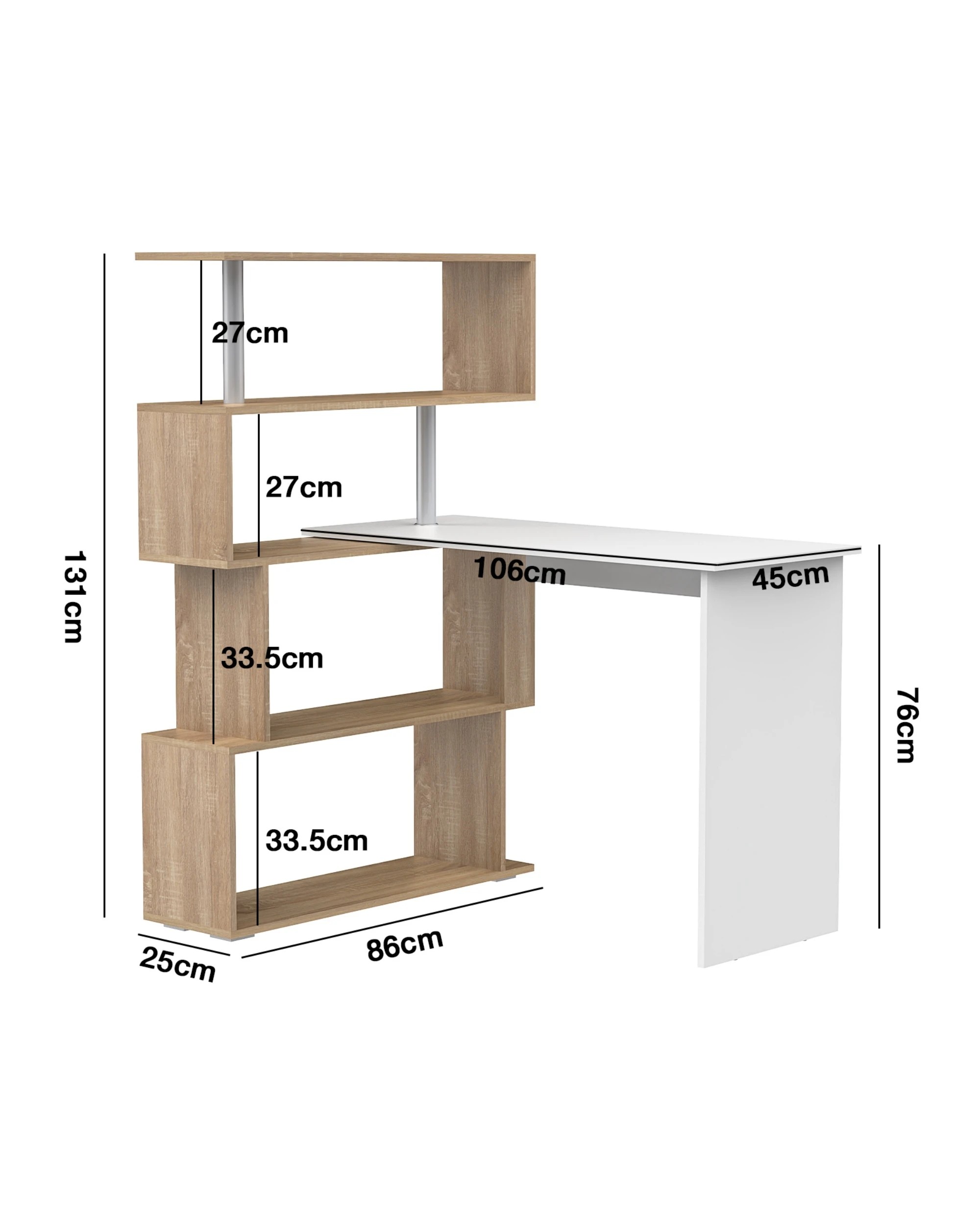 2 Ufurniture Rotating Computer Desk with Bookshelf - Natural, 2 of 8