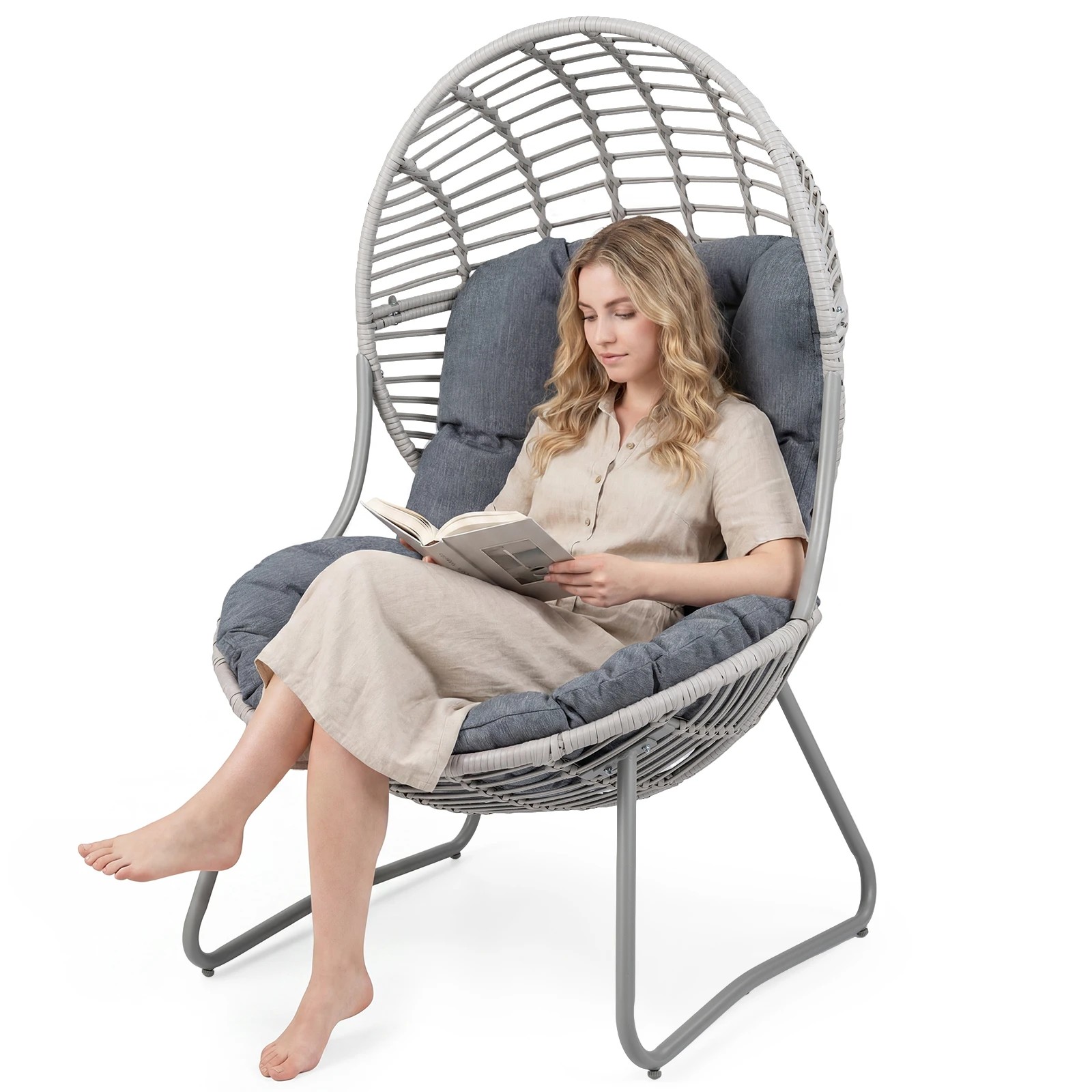 6 Costway PE Wicker Egg Chair w/Removable Seat & Back Cushion In/Outdoor Lounge Chair, 6 of 7