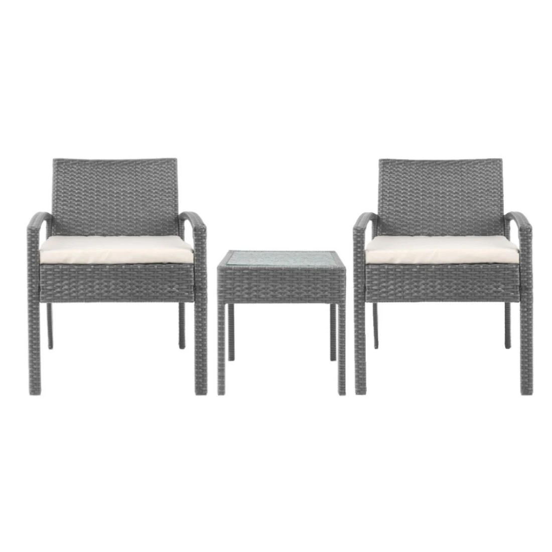 3 Gardeon 3PC Patio Furniture Bistro Set Wicker Outdoor Lounge Setting - Grey, 3 of 5