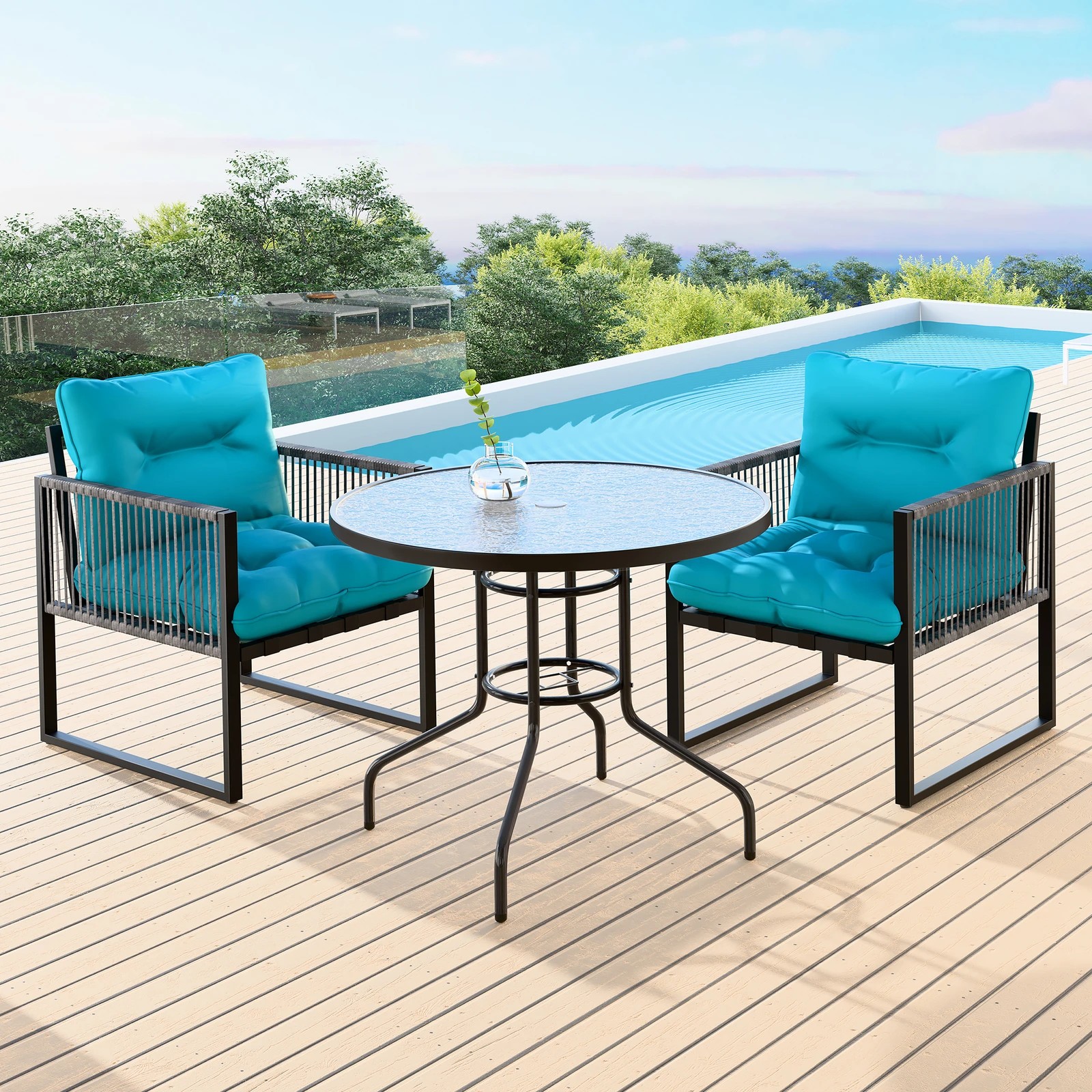 2 Alfordson Outdoor Lounge Set Table and Chairs Patio Furniture Glass Armchair - Blue, 2 of 10