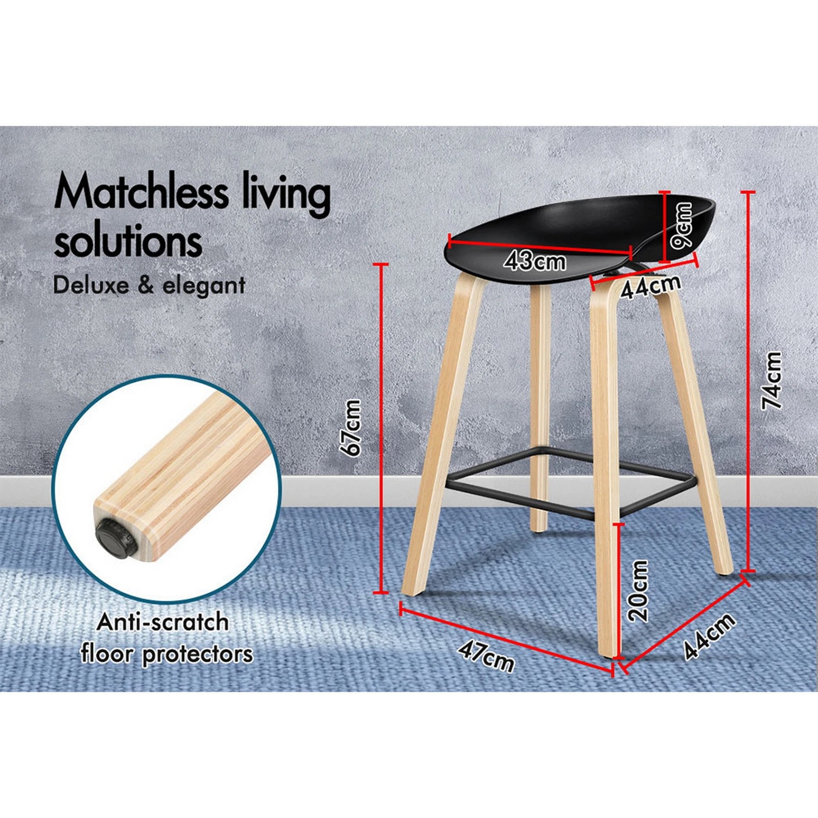 8 Alfordson 2x Kitchen Bar Stools Counter Wooden Chairs - Black, 8 of 10