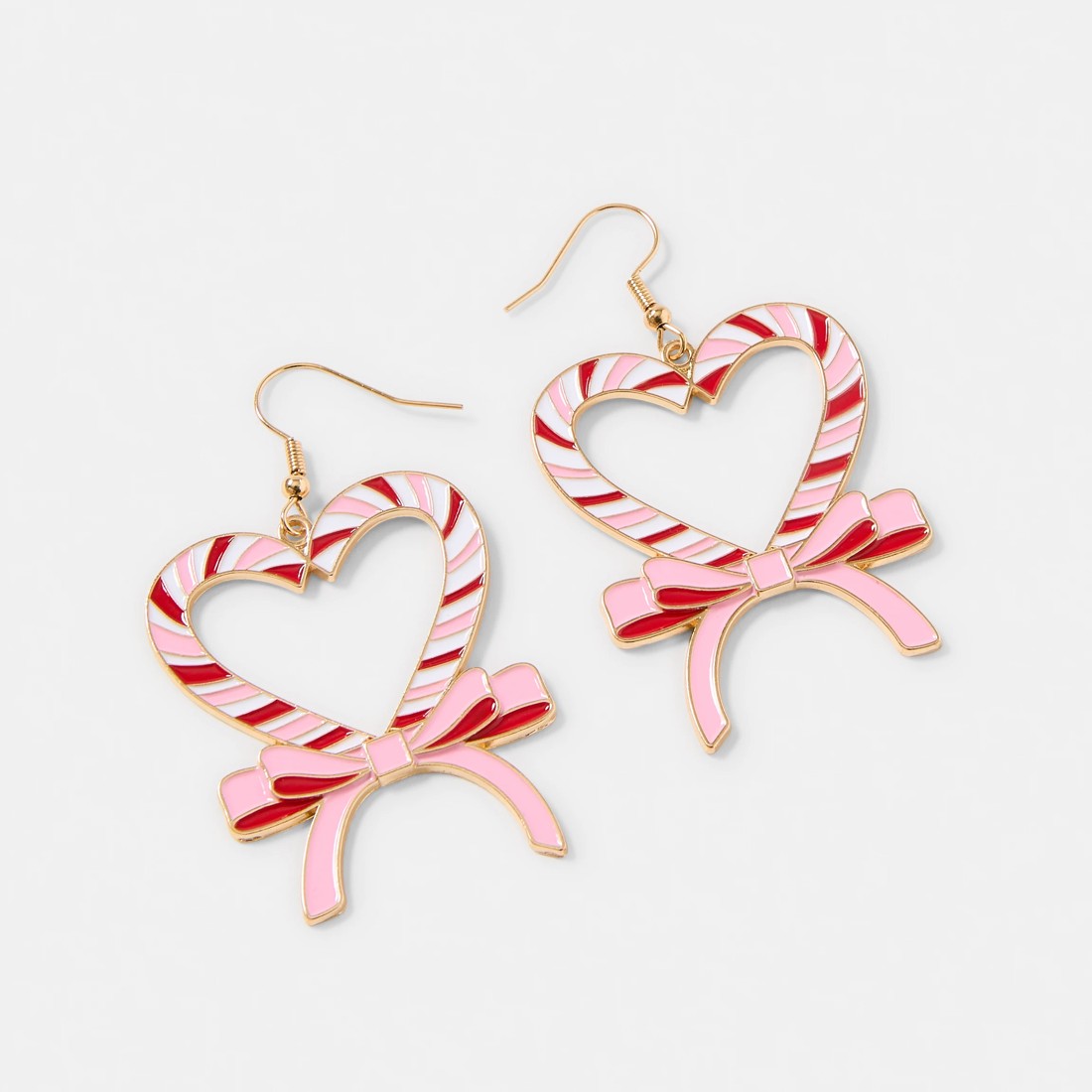 2 Christmas Heart Candycane Earrings - Pink, Red and Gold Tone, 2 of 5