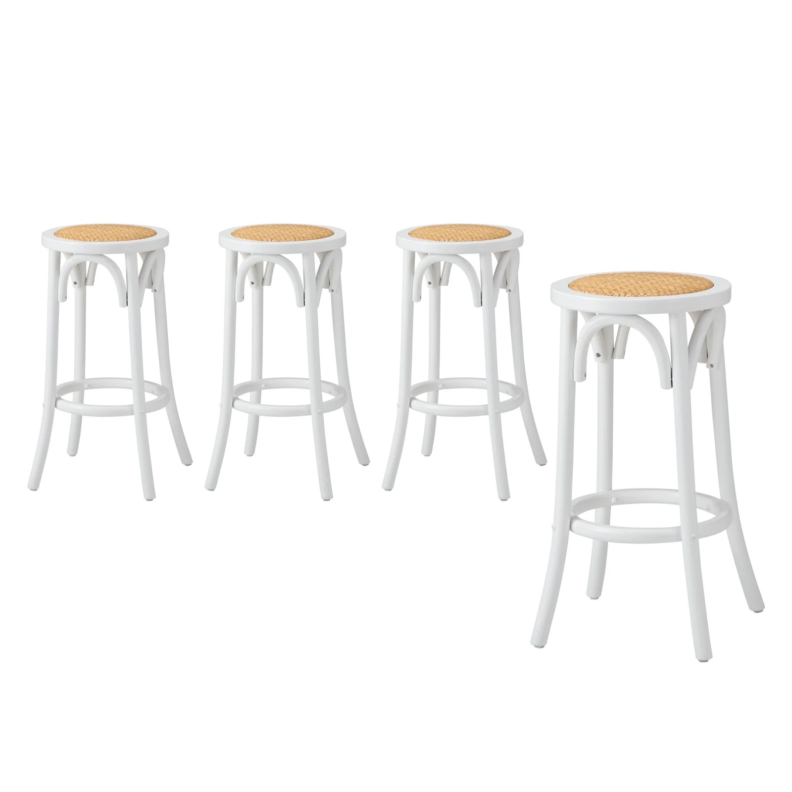 1 Oikiture Set Of 4 Bar Stools Kitchen Vintage Dining Chair Rattan Seat
 - White, 1 of 10