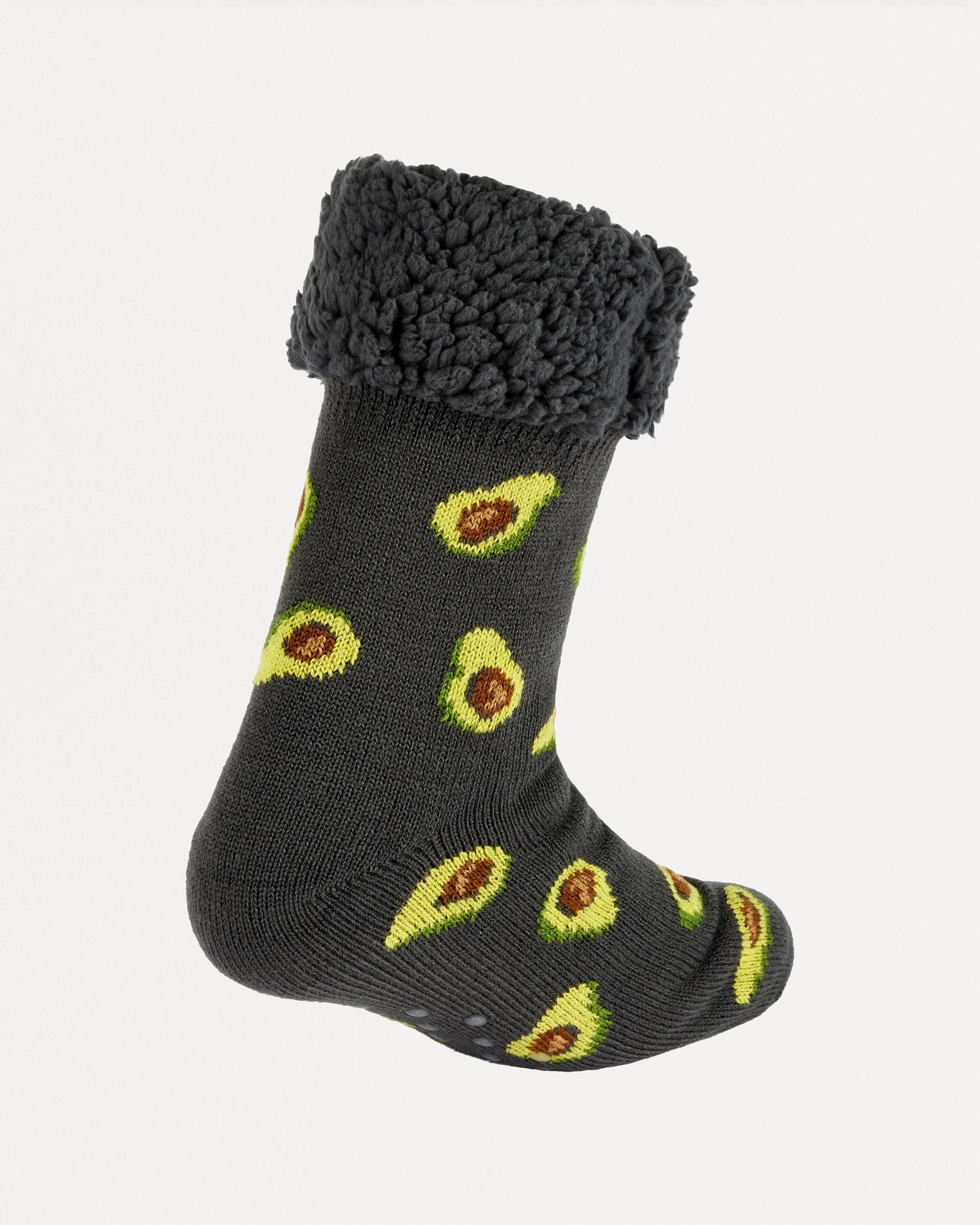 2 Sherpa Lined Home Socks Gry Avocad, 2 of 3