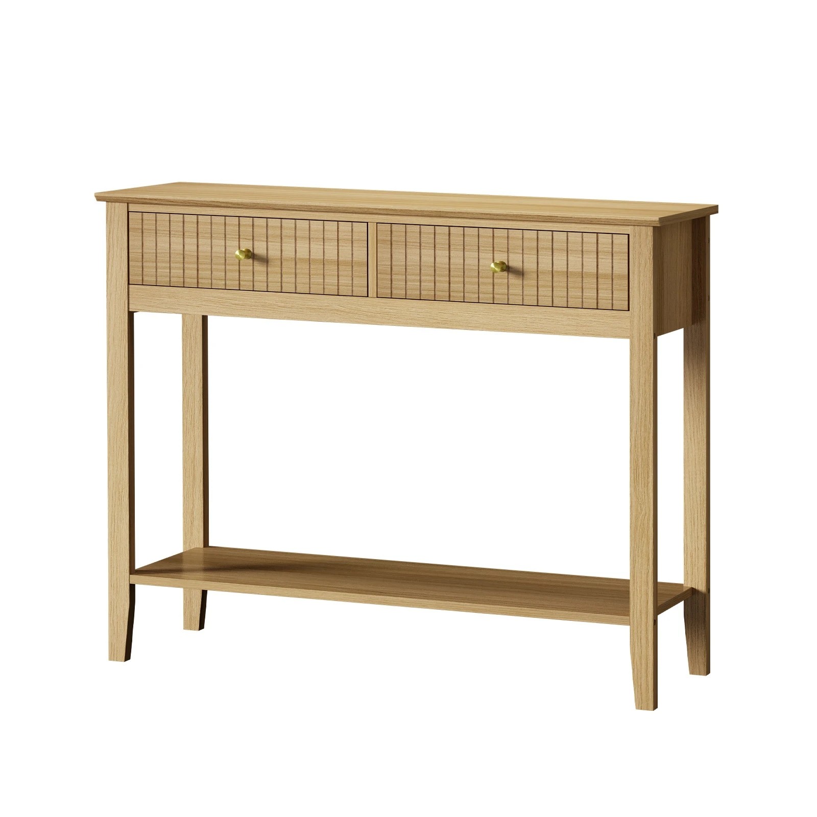 1 Oikiture 100cm Console Table Hallway Table With 2 Storage Drawer Entry Desk
 - Natural, 1 of 10