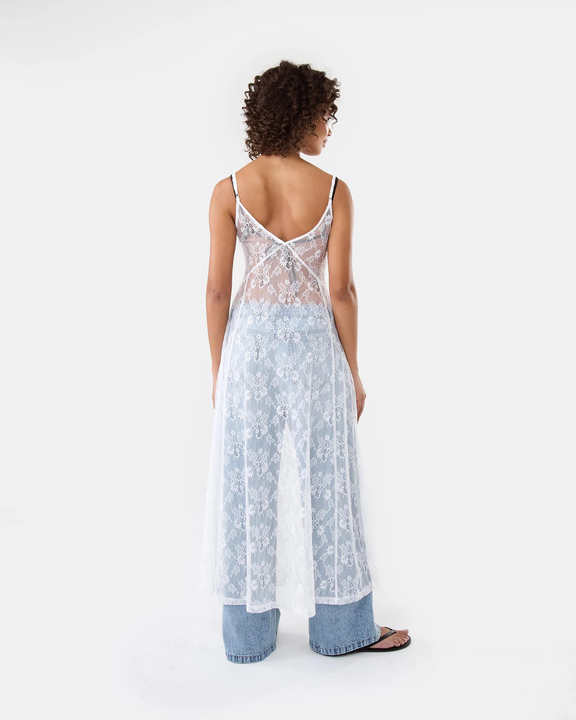 3 Sleeveless Lace Maxi Dress White, 3 of 7