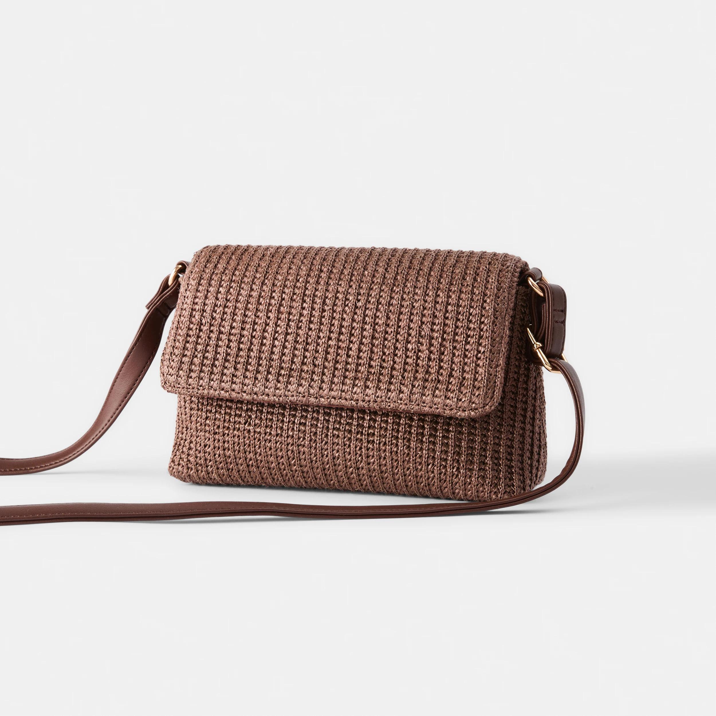 3 Straw Crossbody Bag Brown, 3 of 7