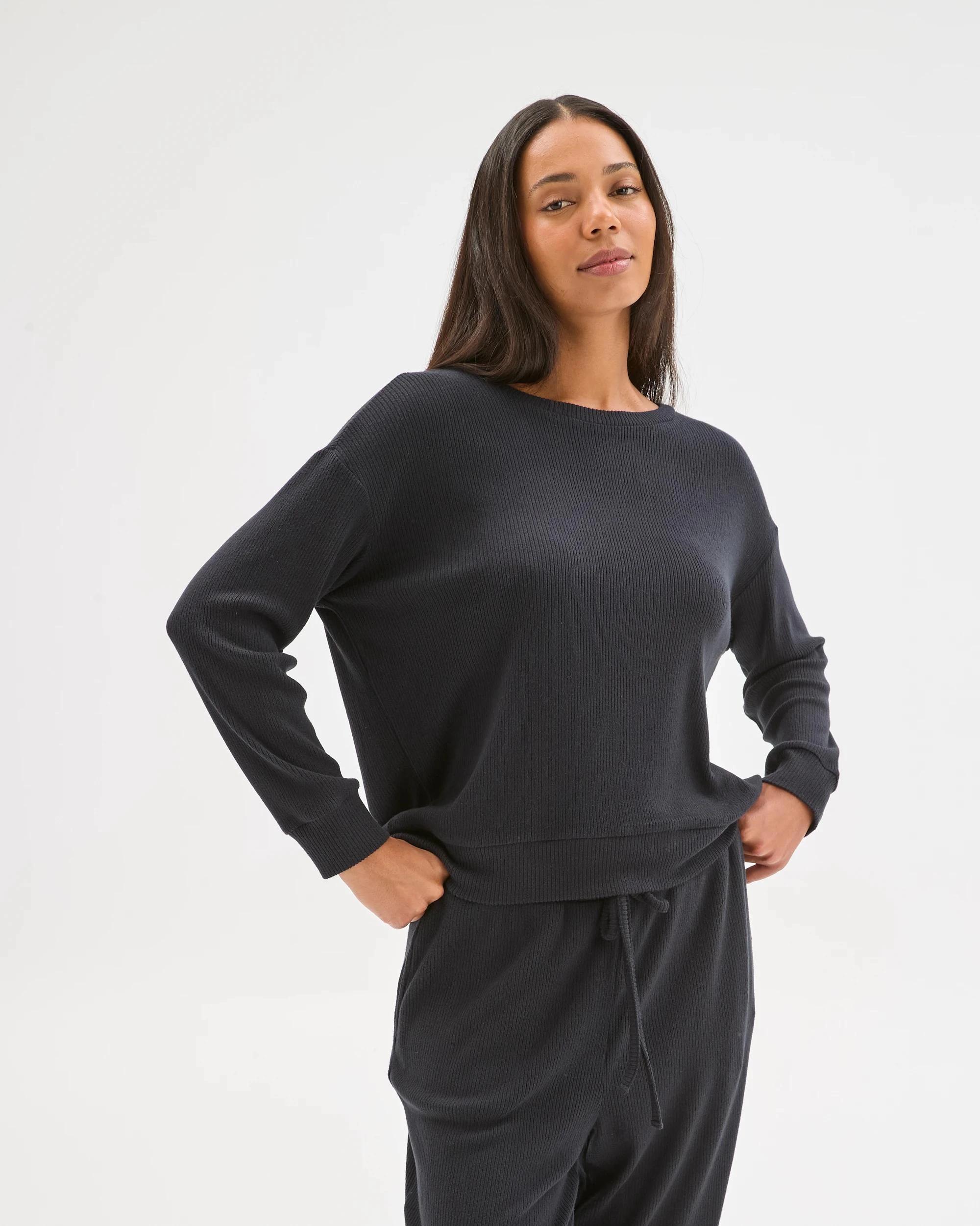 2 Target Woman Cosy Rib Crew Neck Sleep Top BLACK, 2 of 6