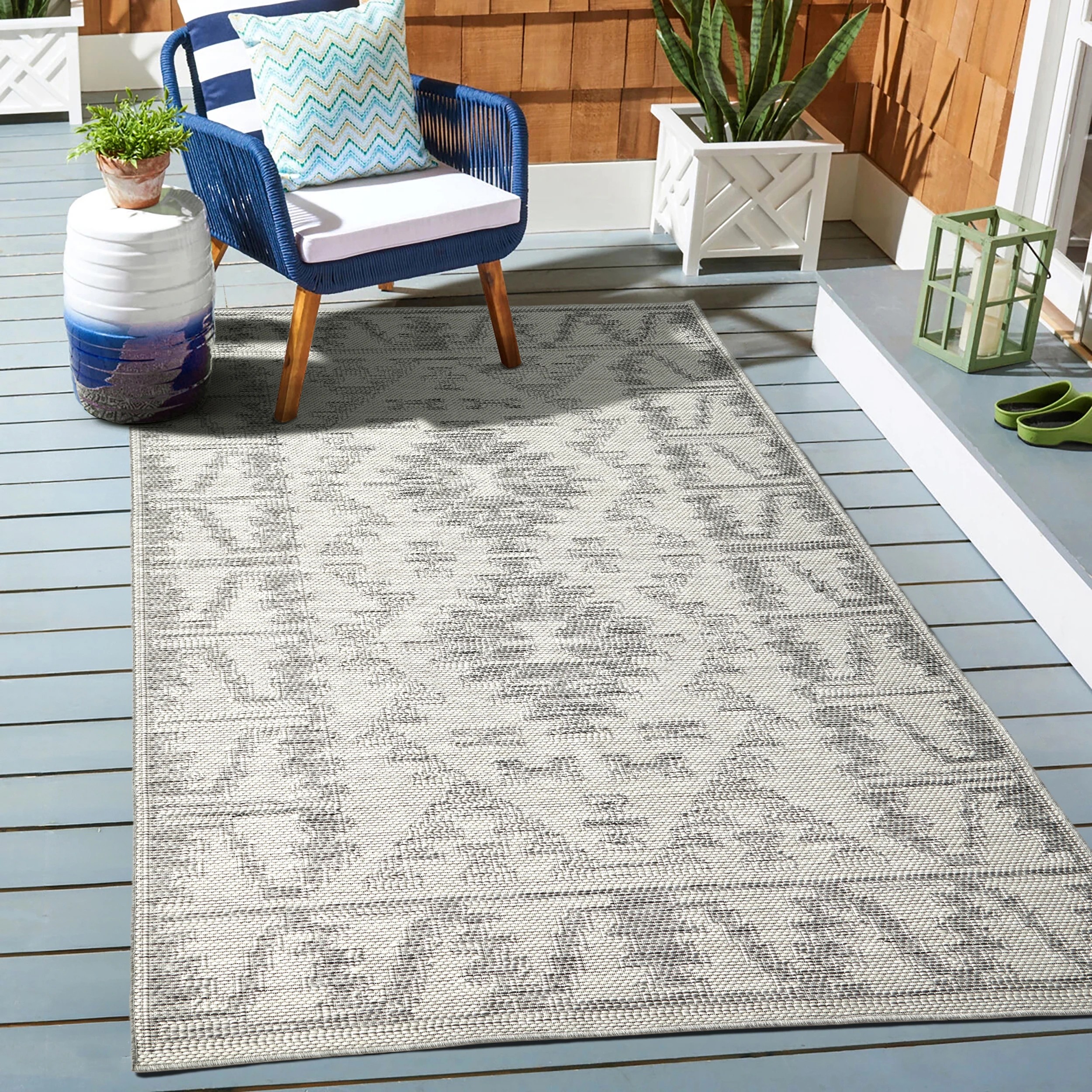 1 Common Ground Rugs Palmline Kuza 290x200cm - Large Outdoor Rug - Grey, 1 of 8
