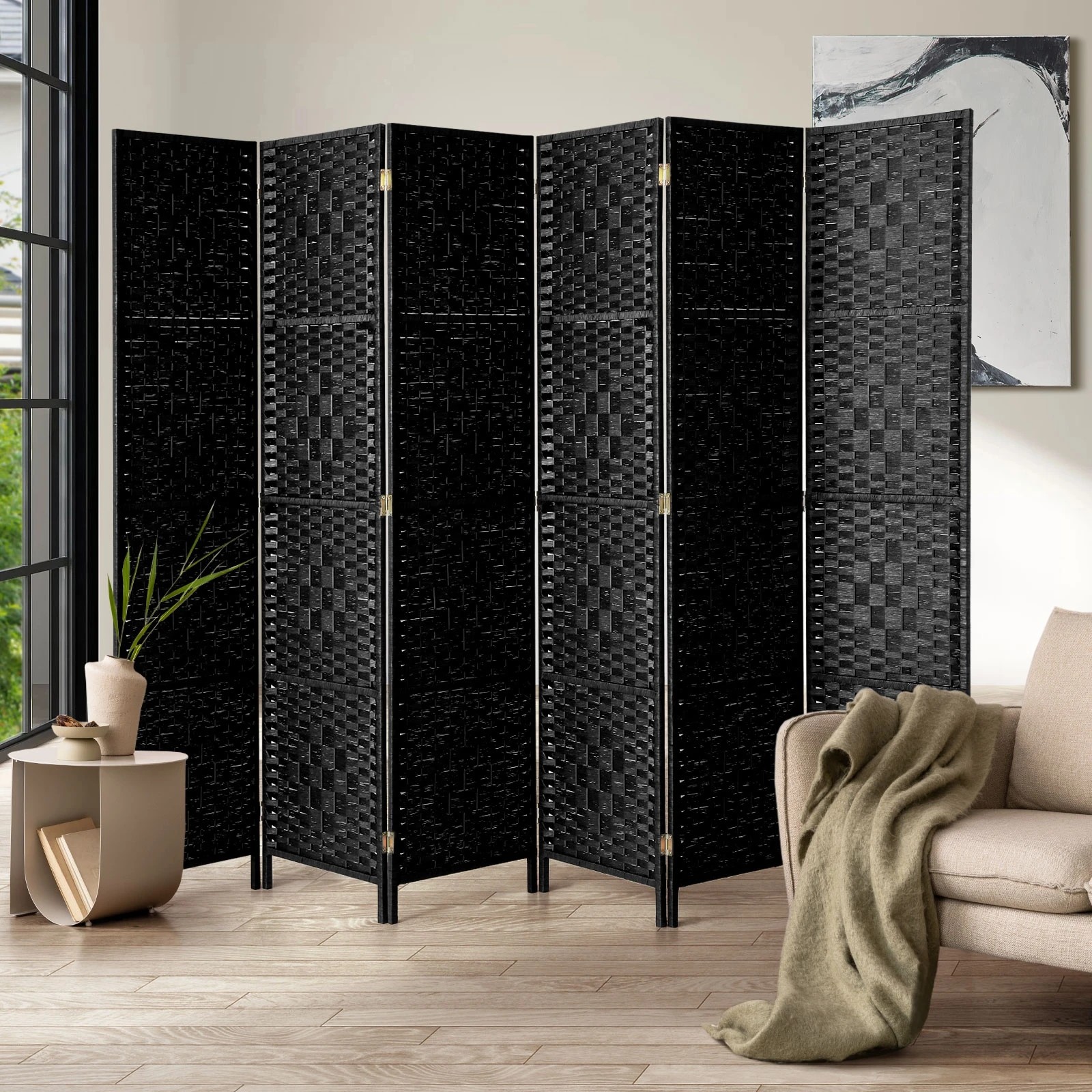 3 Oikiture 6 Panel Room Divider Screen Privacy Dividers - Black, 3 of 10