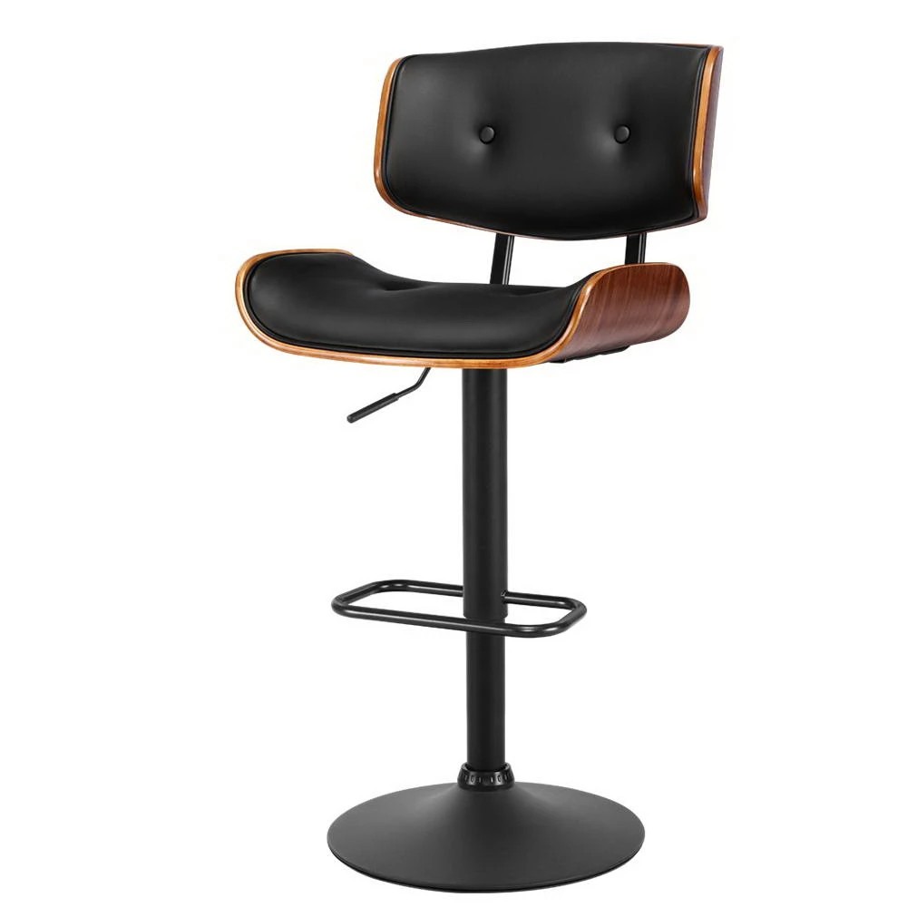 1 Artiss Bar Stools Gas Lift Leather All - Black, 1 of 5