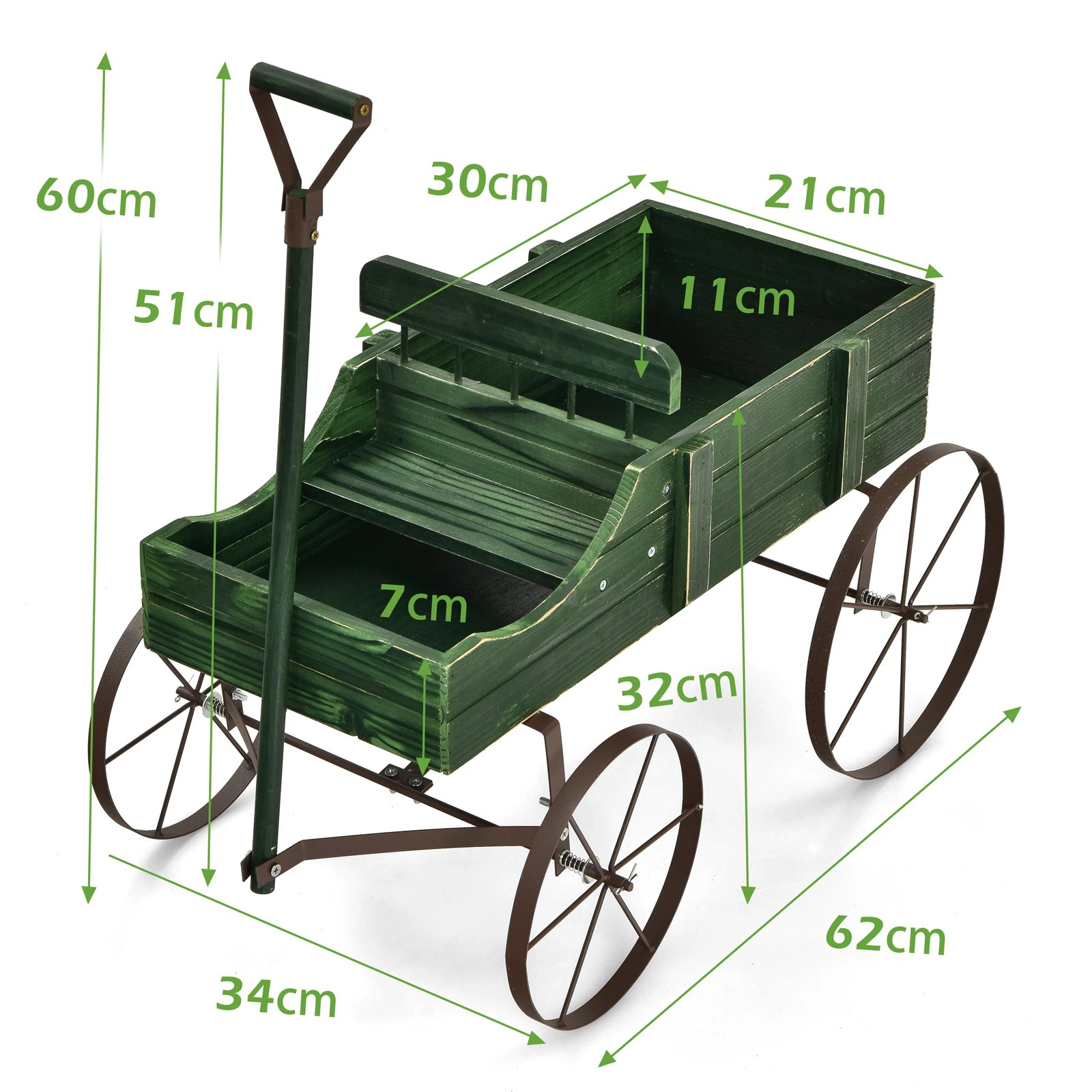 3 Costway Wooden Garden Flower Planter Wagon Plant Bed w/Wheel Garden Decor, 3 of 3