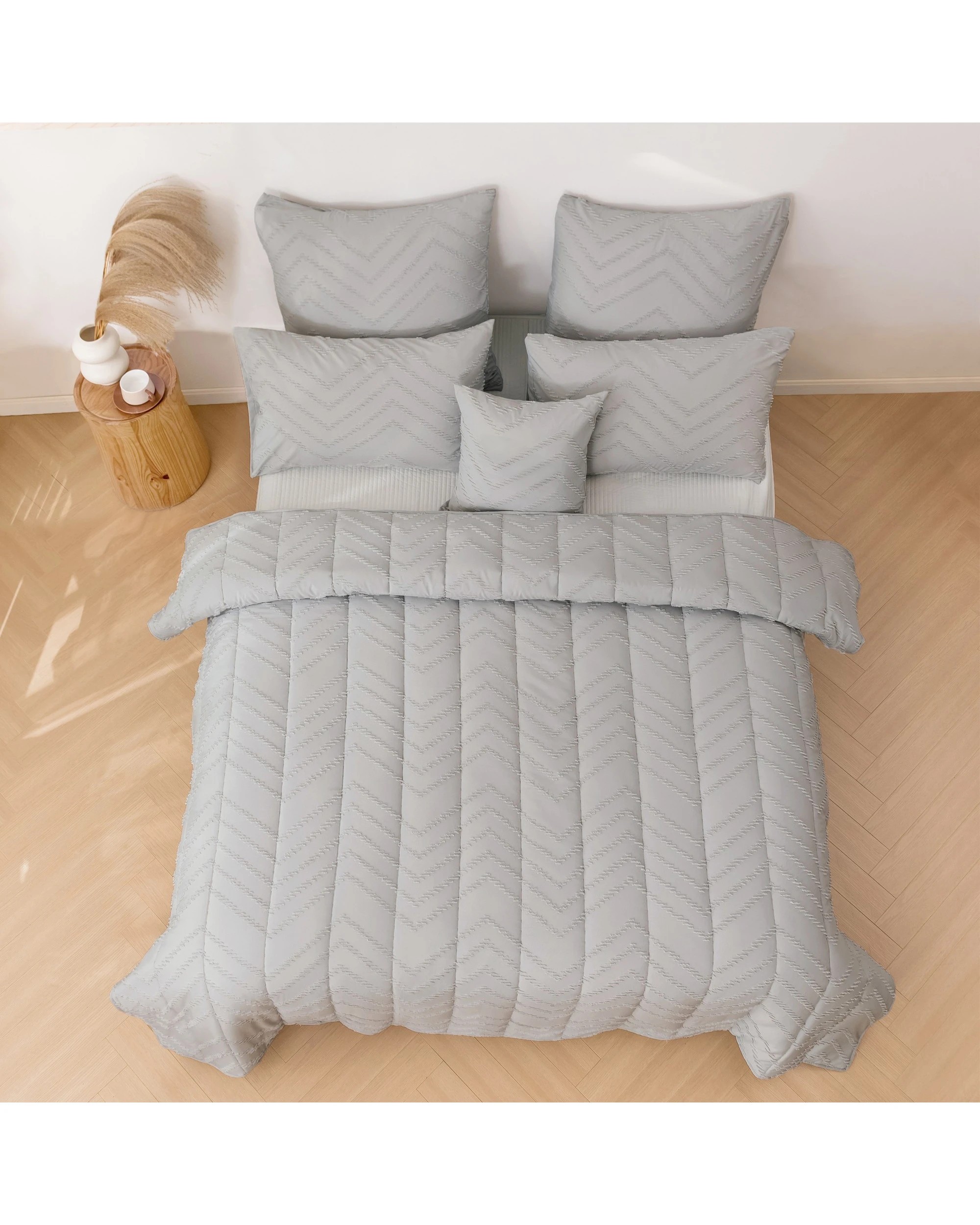 6 Dreamaker Lennox Chevron 6 Piece Comforter Set - Queen Bed - Silver, 6 of 9