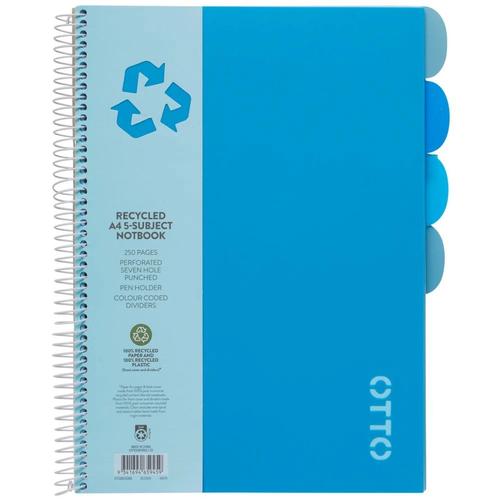 1 Otto A4 5 Subject Notebook 250 Page Blue, 1 of 5