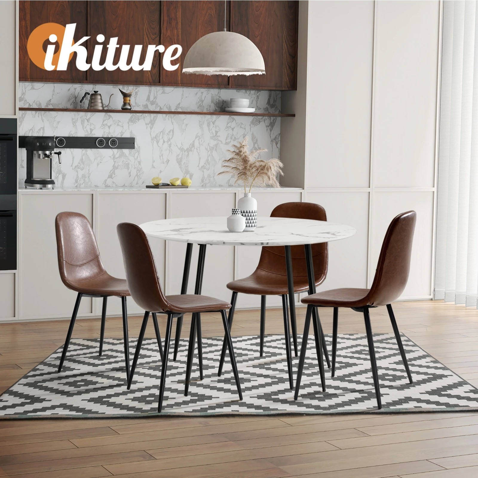 7 Oikiture 110cm Round Dining Table With 4pcs Pu Leather Dining Chairs
 - Multi, 7 of 10