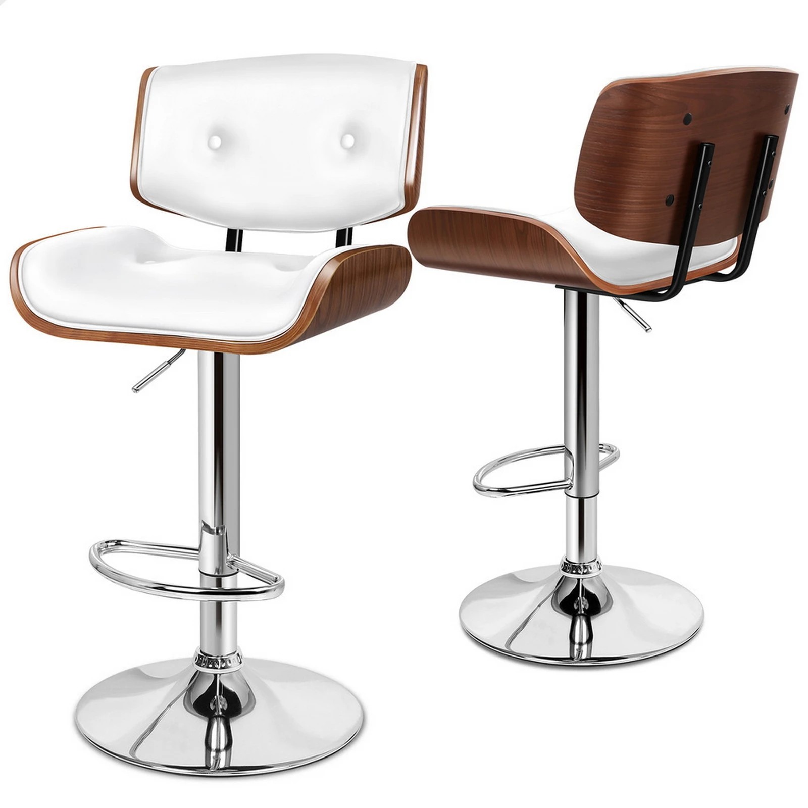 1 Alfordson 2x Bar Stool Kitchen Swivel Wooden  Chair Leather Odette - White, 1 of 10