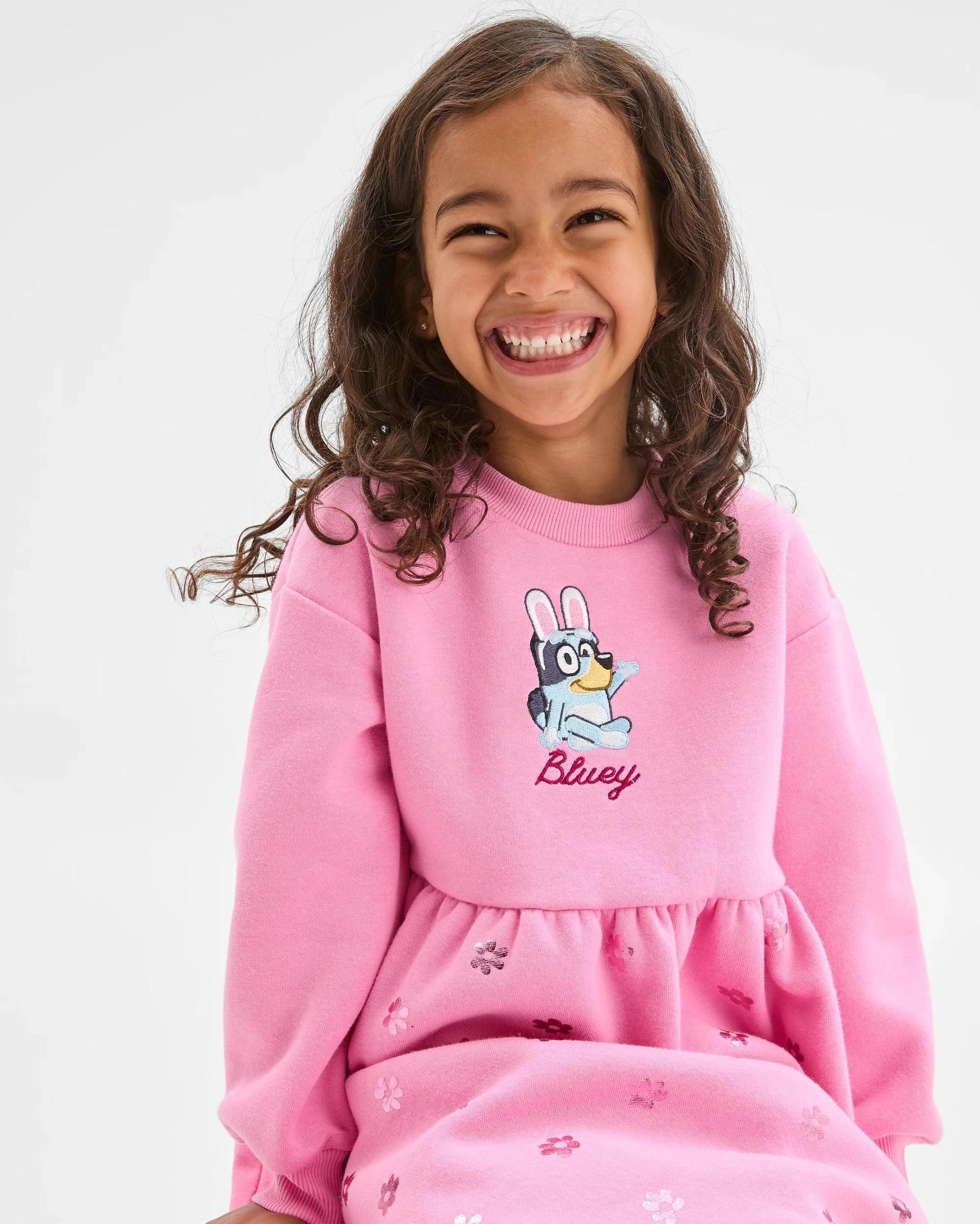 4 Easter Bluey Australian Cotton Blend Long Sleeve Fleece Dress PINK, 4 of 6