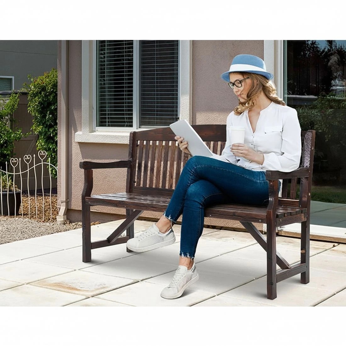 5 Gardeon 5FT Outdoor Garden Bench Wooden 3 Seat Chair Patio Furniture - Charcoal, 5 of 6