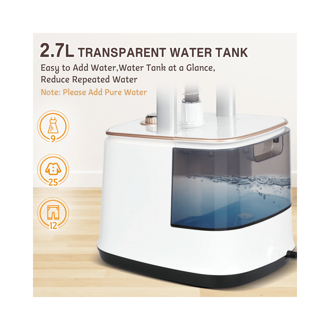 3 Advwin Standing Garment Steamer, 2000w Clothes Steamer With 2.7l Tank, Portable Steam Iron Wrinkle Remover, 3 of 7