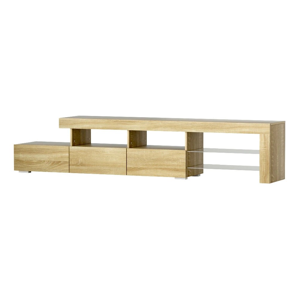 1 Artiss Entertainment Unit TV Cabinet LED 215cm Pine Caya - Natural, 1 of 3